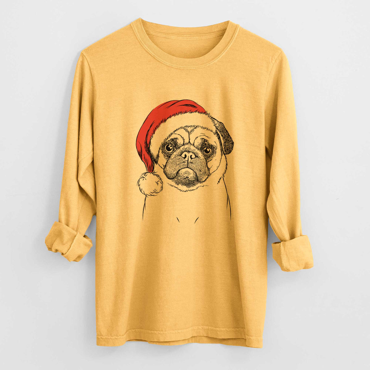 Santa Ruby the Pug - Men's Heavyweight 100% Cotton Long Sleeve