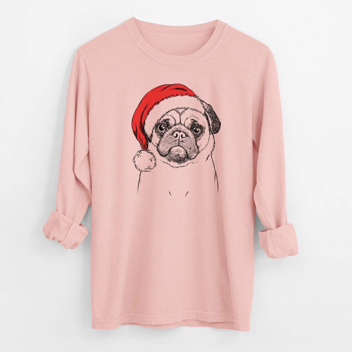 Santa Ruby the Pug - Men's Heavyweight 100% Cotton Long Sleeve