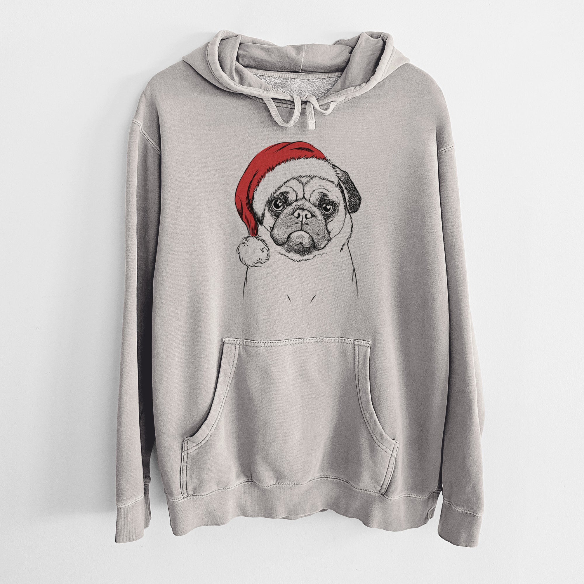 Santa Hat Ruby the Pug - Unisex Pigment Dyed Hoodie