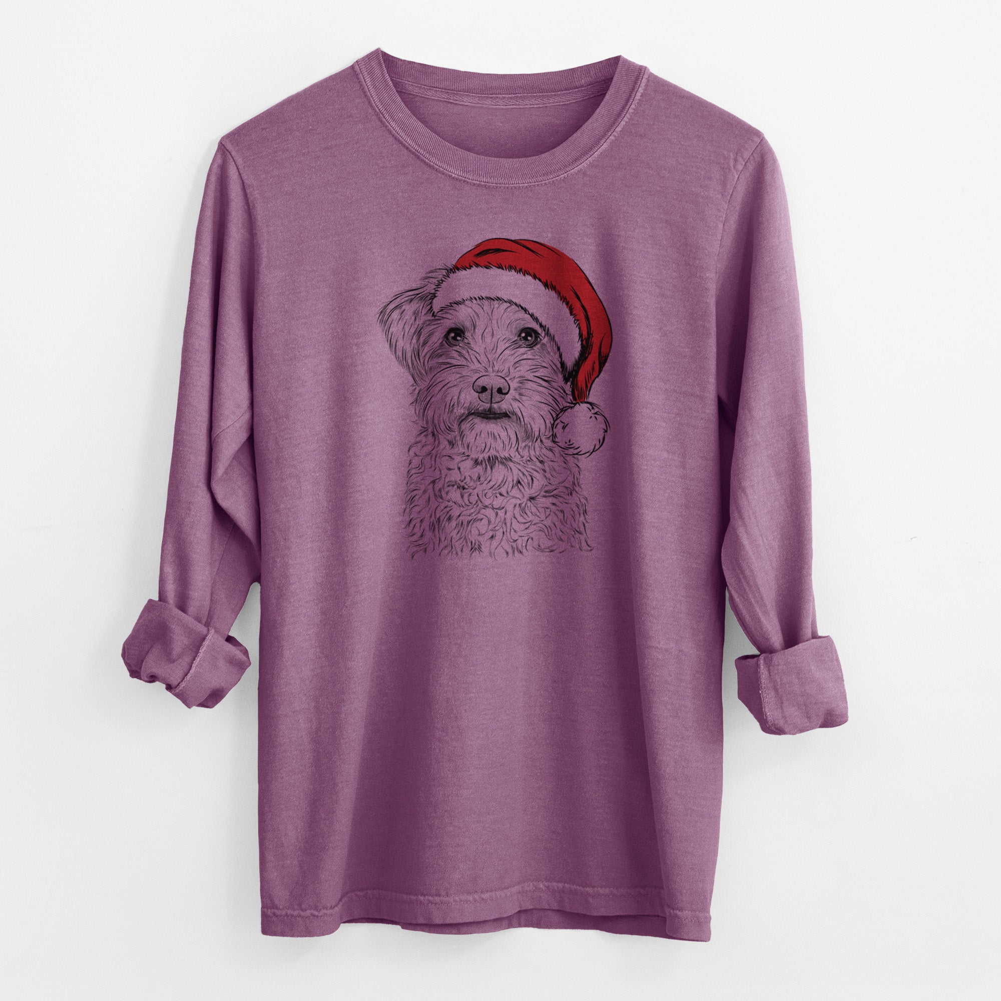 Santa Rudy the Schnoodle - Men's Heavyweight 100% Cotton Long Sleeve