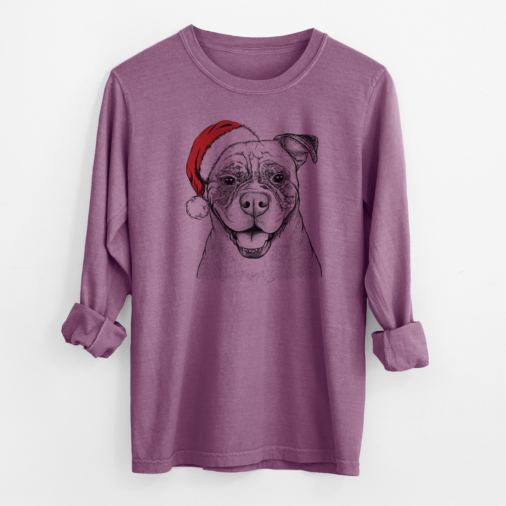 Santa Rufus the American Bulldog - Men's Heavyweight 100% Cotton Long Sleeve