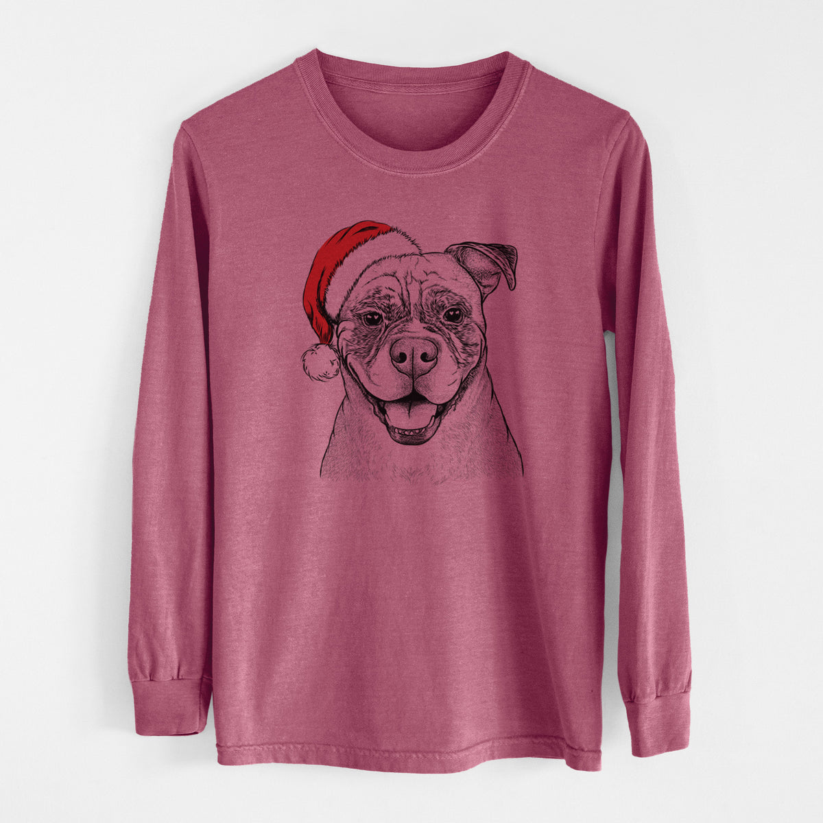 Santa Rufus the American Bulldog - Men&#39;s Heavyweight 100% Cotton Long Sleeve