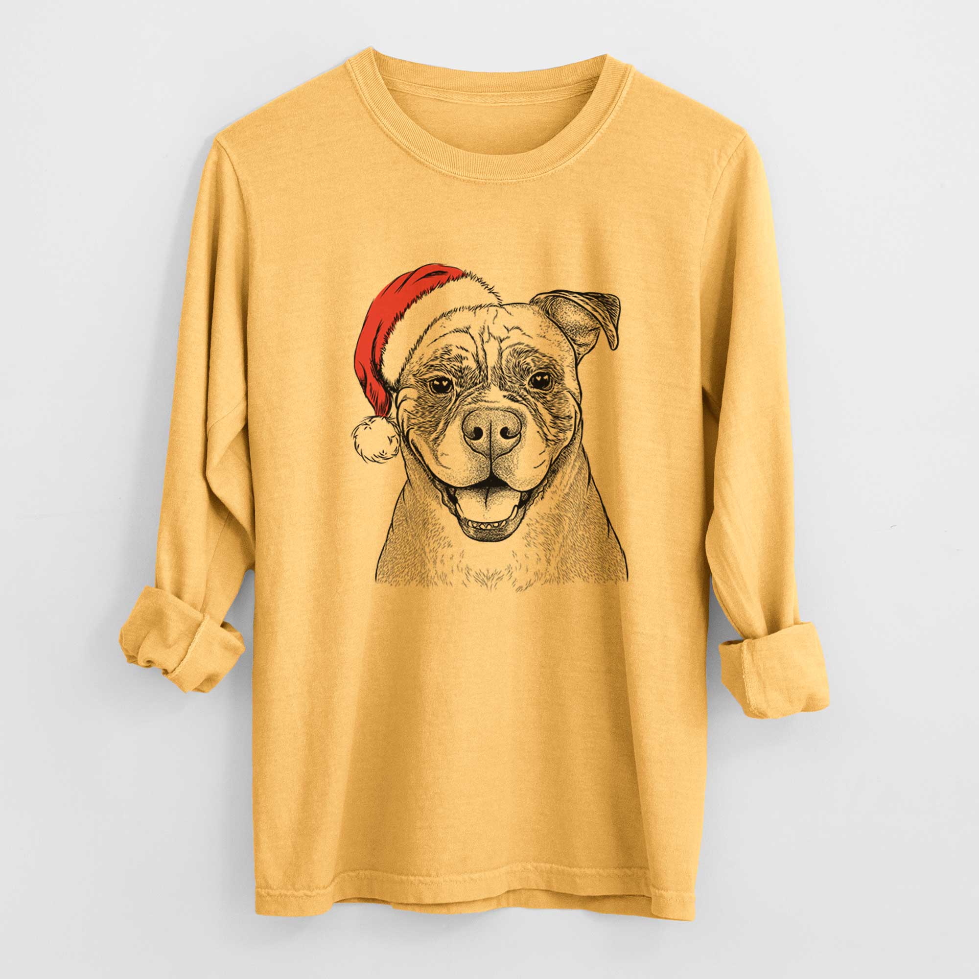 Santa Rufus the American Bulldog - Men's Heavyweight 100% Cotton Long Sleeve