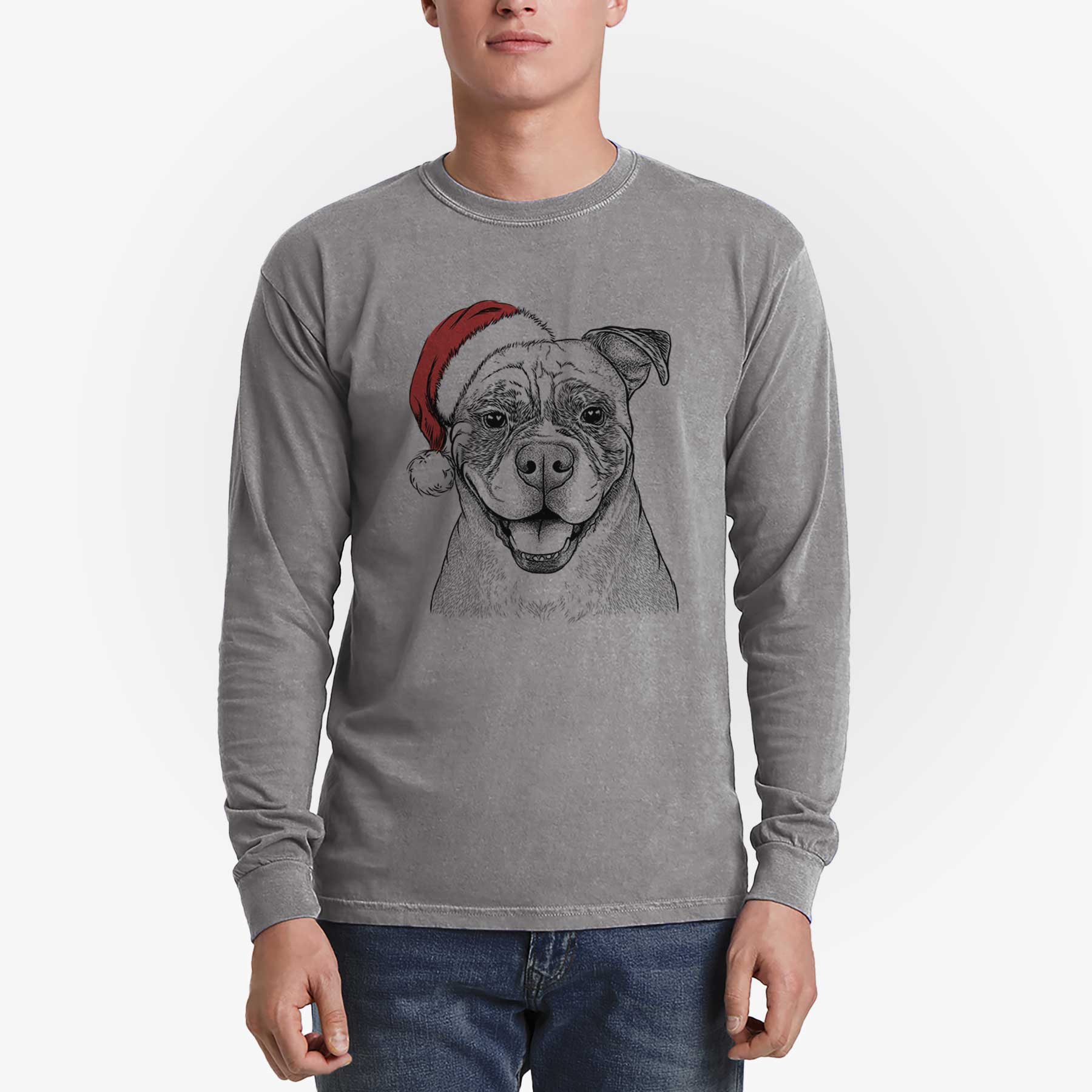 Santa Rufus the American Bulldog - Men's Heavyweight 100% Cotton Long Sleeve