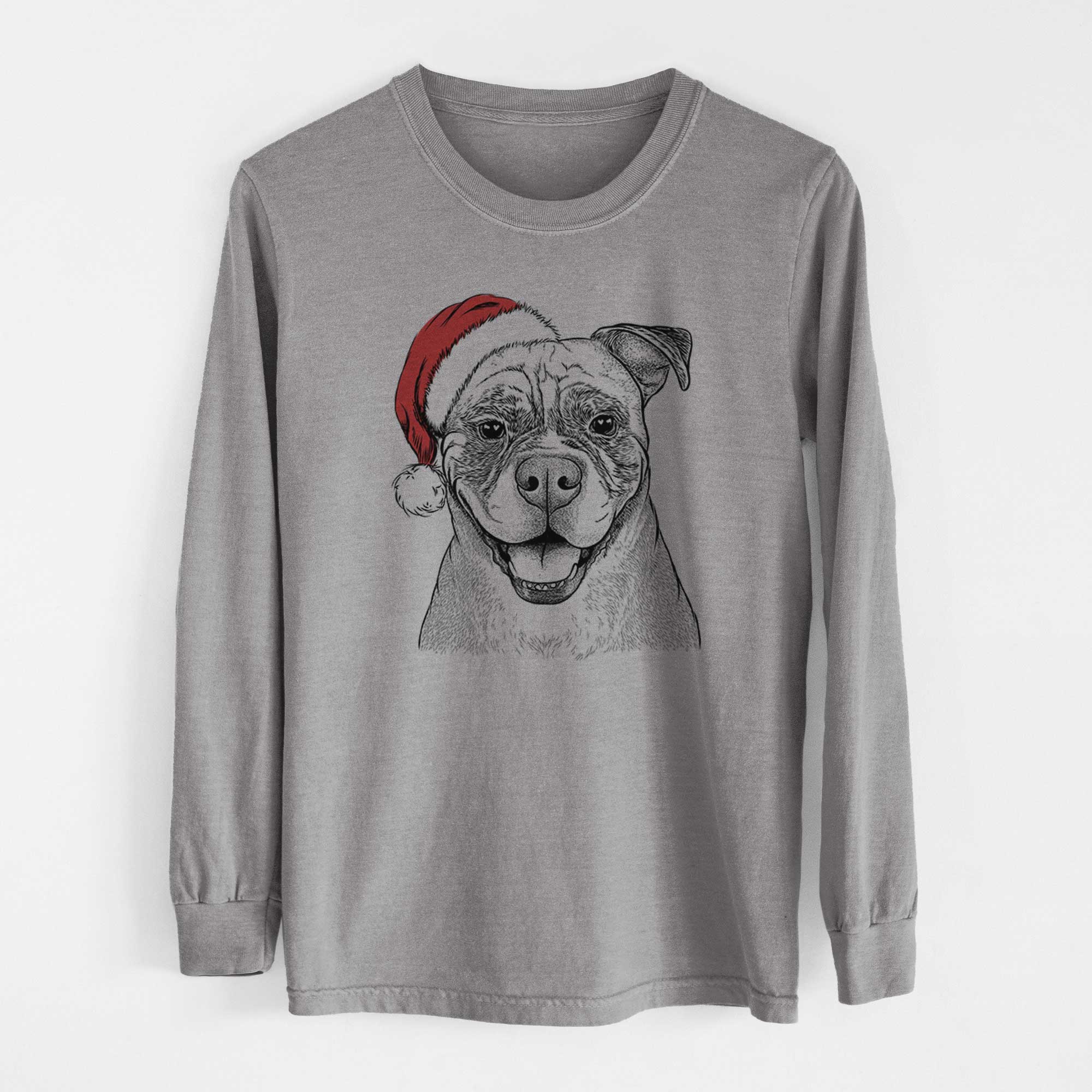 Santa Rufus the American Bulldog - Men's Heavyweight 100% Cotton Long Sleeve