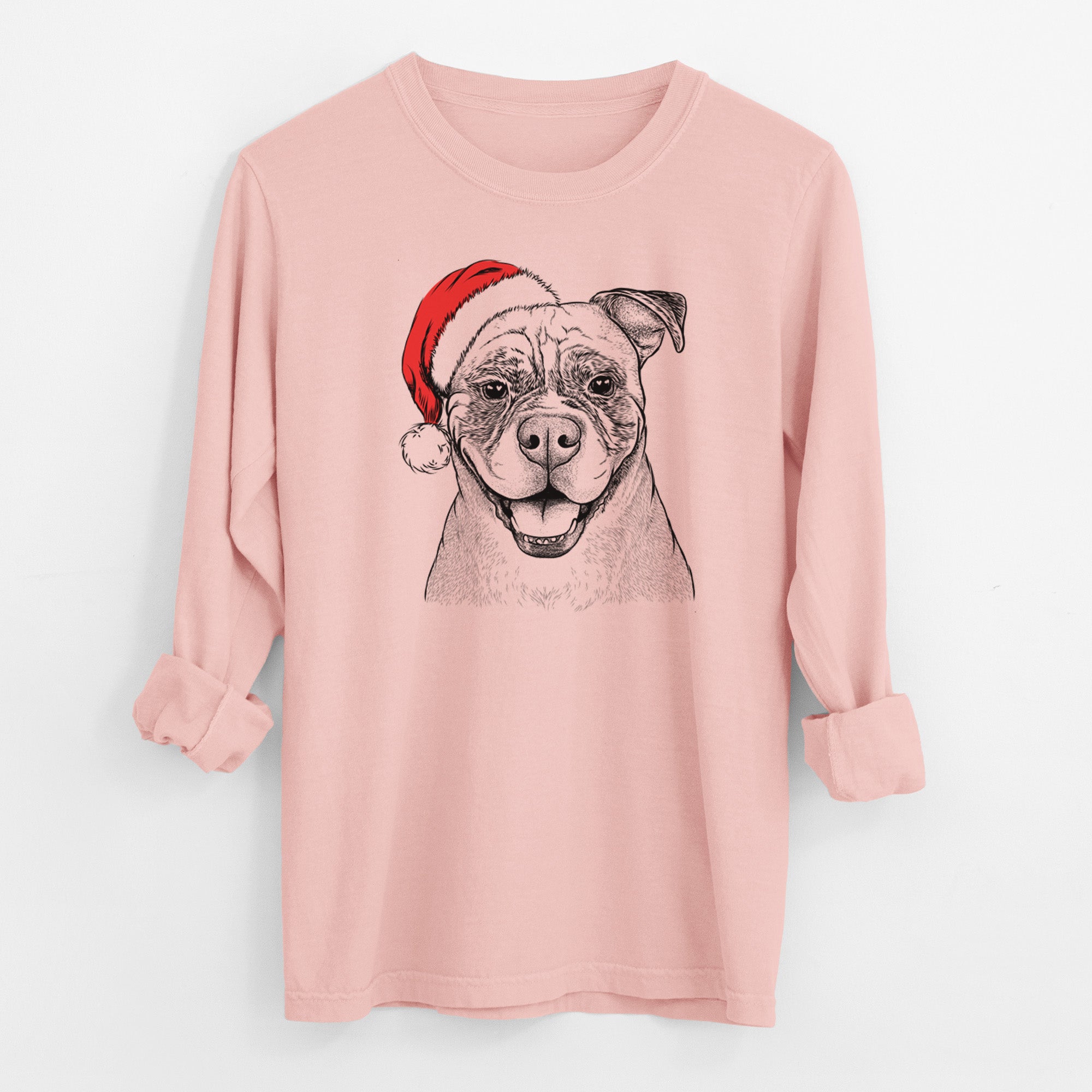 Santa Rufus the American Bulldog - Men's Heavyweight 100% Cotton Long Sleeve