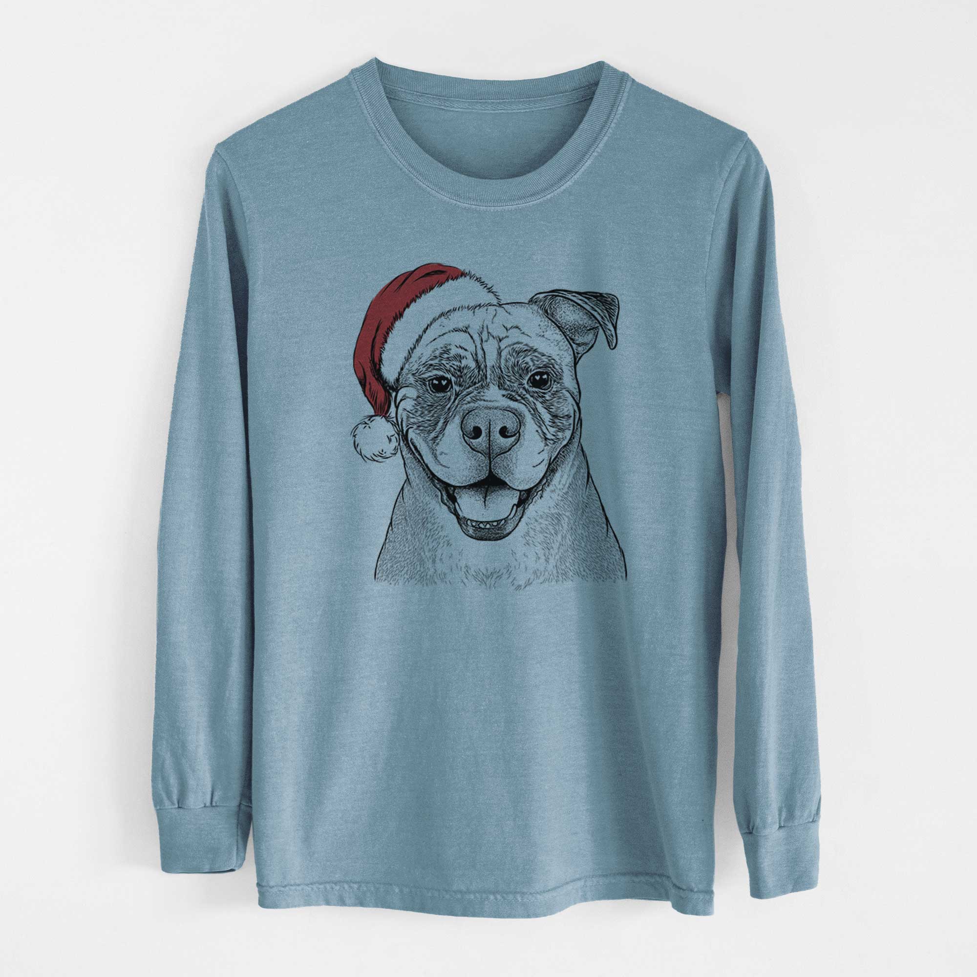 Santa Rufus the American Bulldog - Men's Heavyweight 100% Cotton Long Sleeve