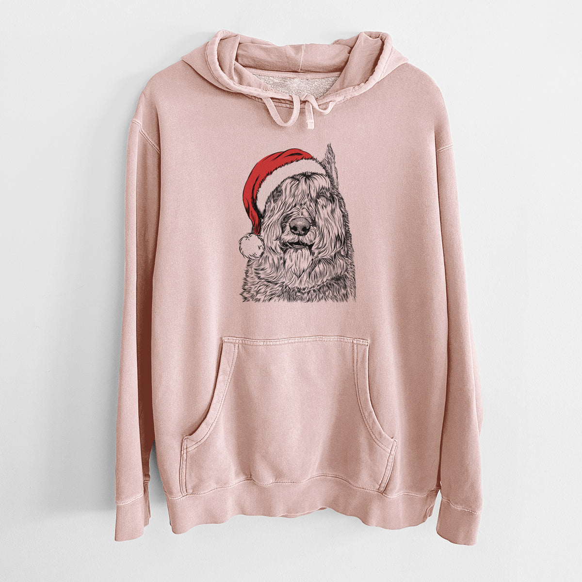 Santa Hat Sabre the Bouvier Des Flandres - Unisex Pigment Dyed Hoodie