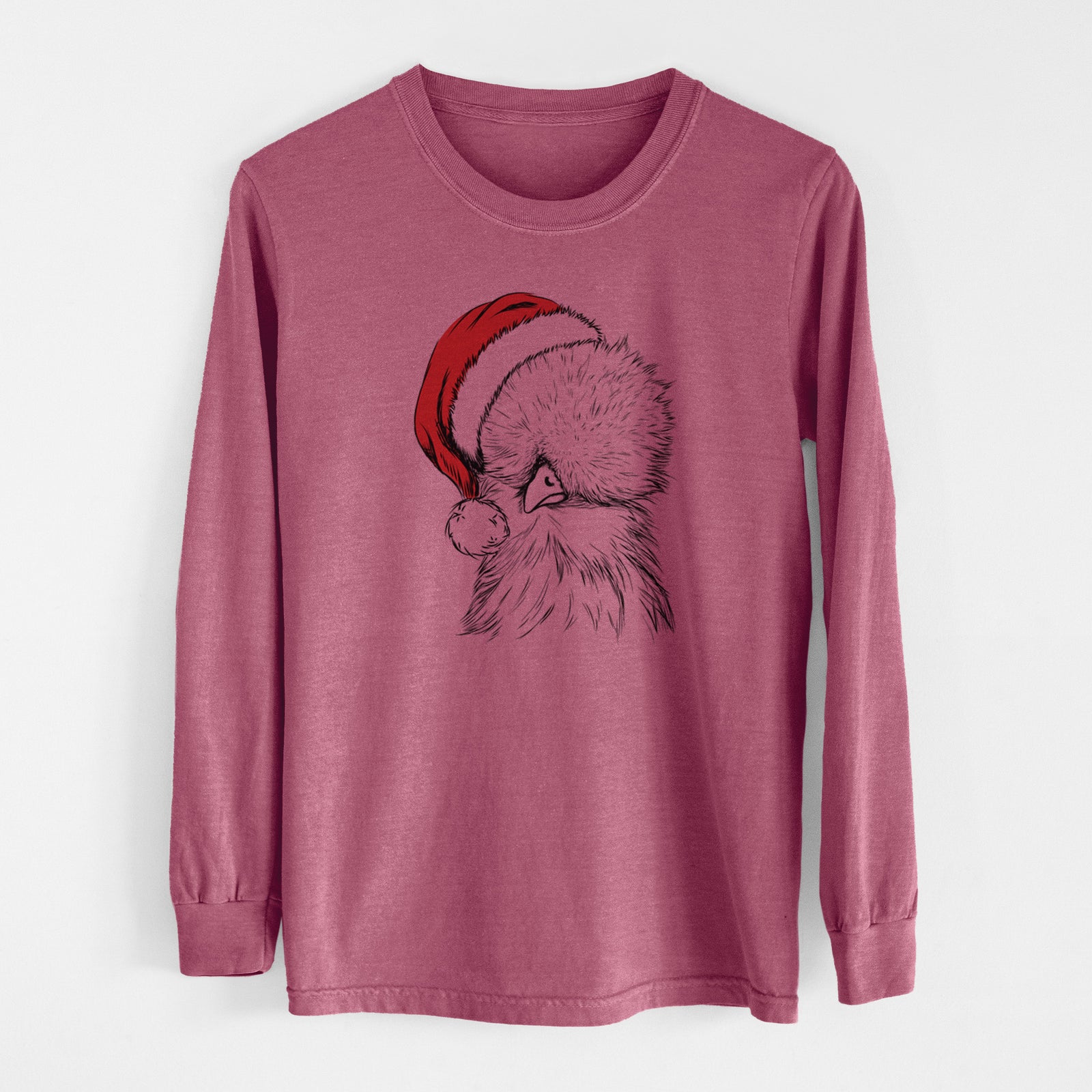 Santa Sally the Silkie Chicken - Men's Heavyweight 100% Cotton Long Sleeve