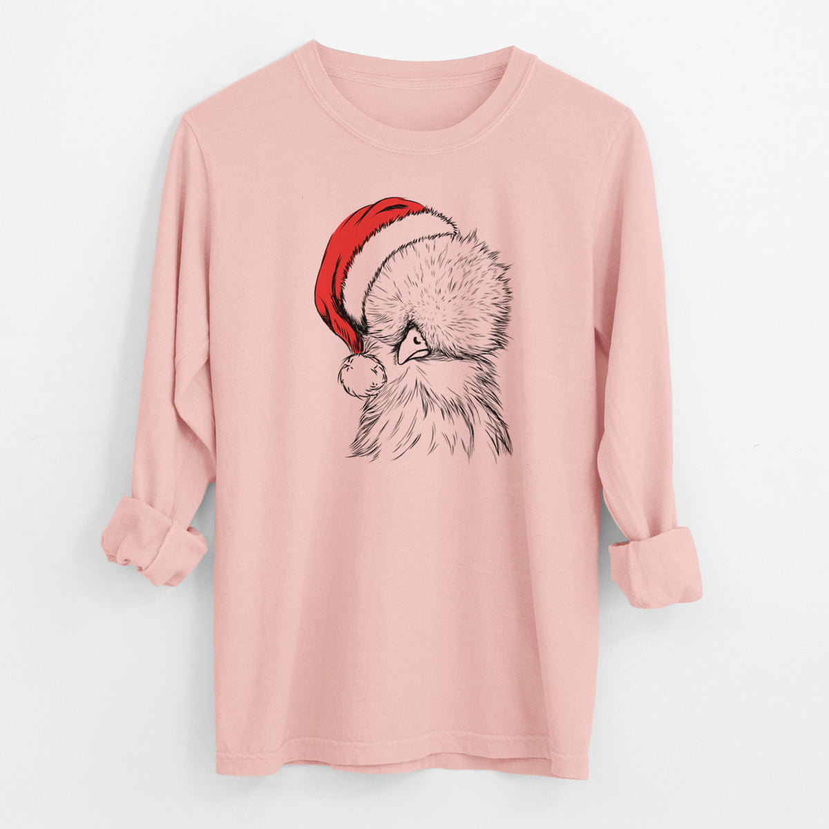 Santa Sally the Silkie Chicken - Men's Heavyweight 100% Cotton Long Sleeve