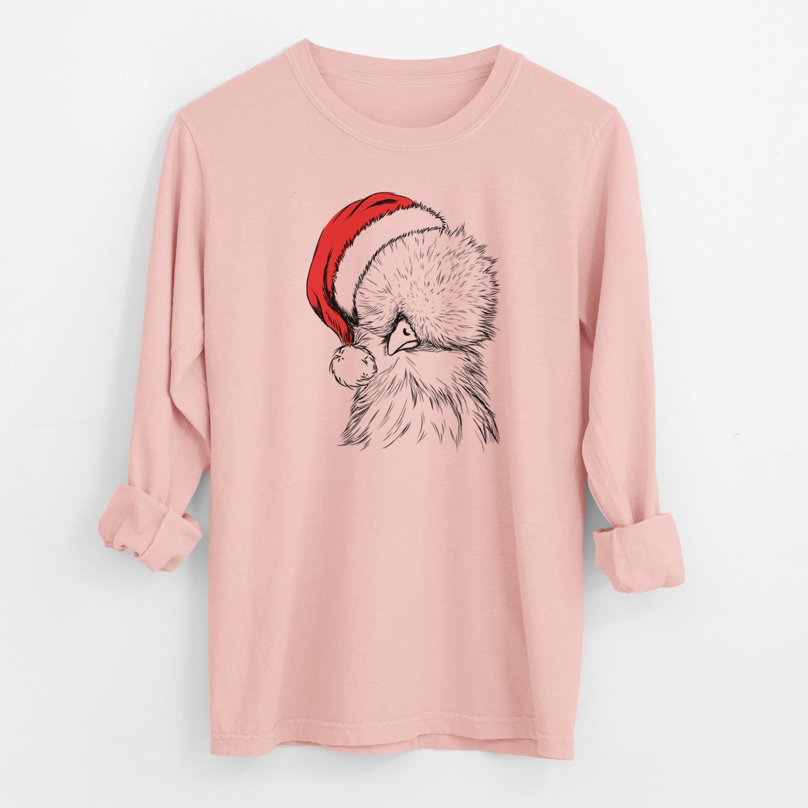 Santa Sally the Silkie Chicken - Men's Heavyweight 100% Cotton Long Sleeve