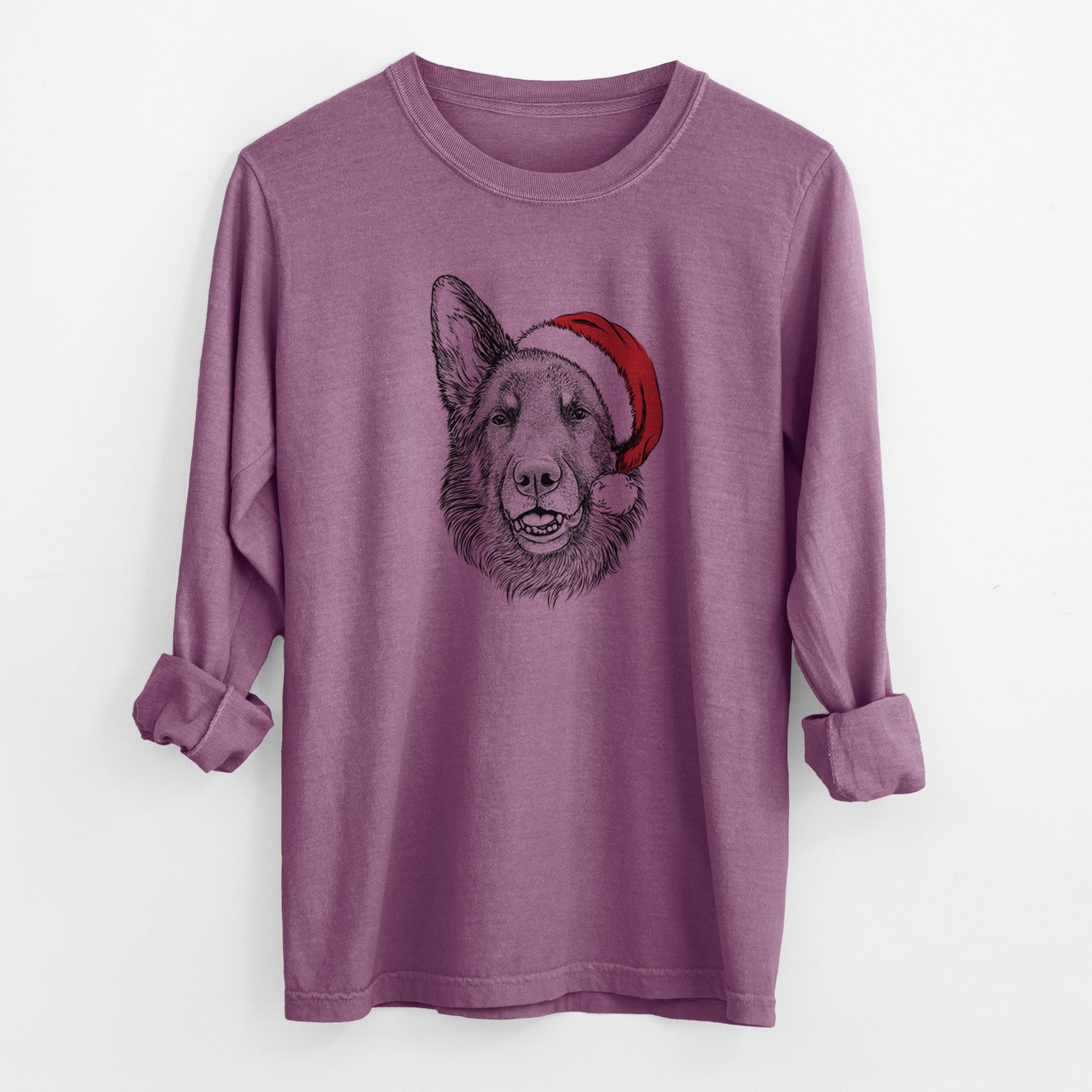 Santa Sammie the German Shepherd - Men's Heavyweight 100% Cotton Long Sleeve