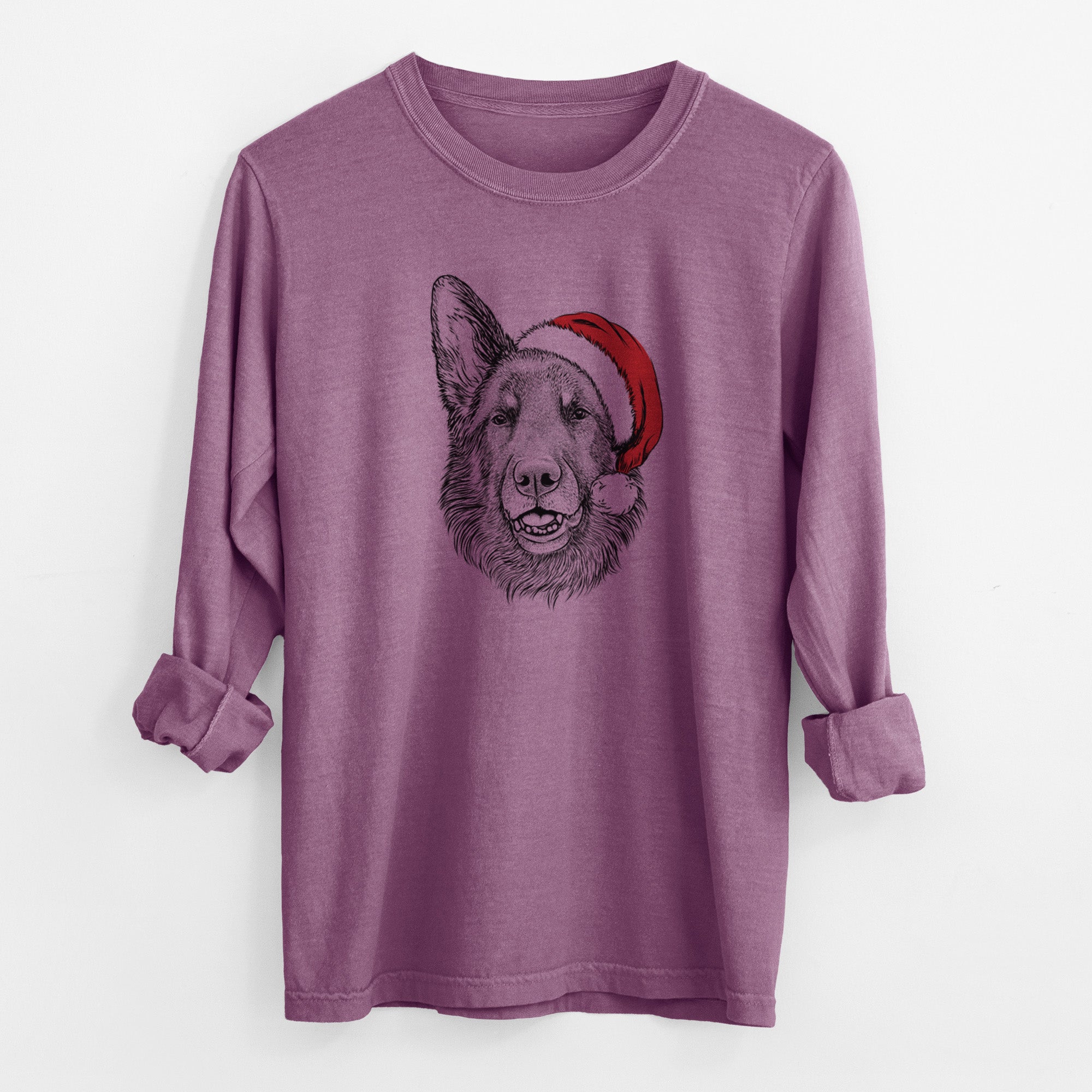 Santa Sammie the German Shepherd - Men's Heavyweight 100% Cotton Long Sleeve