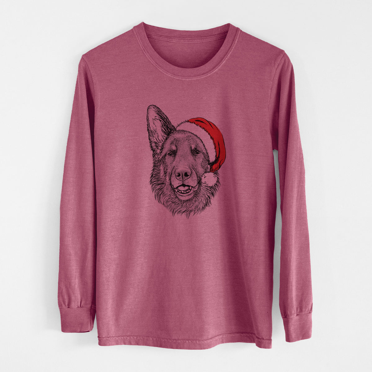 Santa Sammie the German Shepherd - Men&#39;s Heavyweight 100% Cotton Long Sleeve