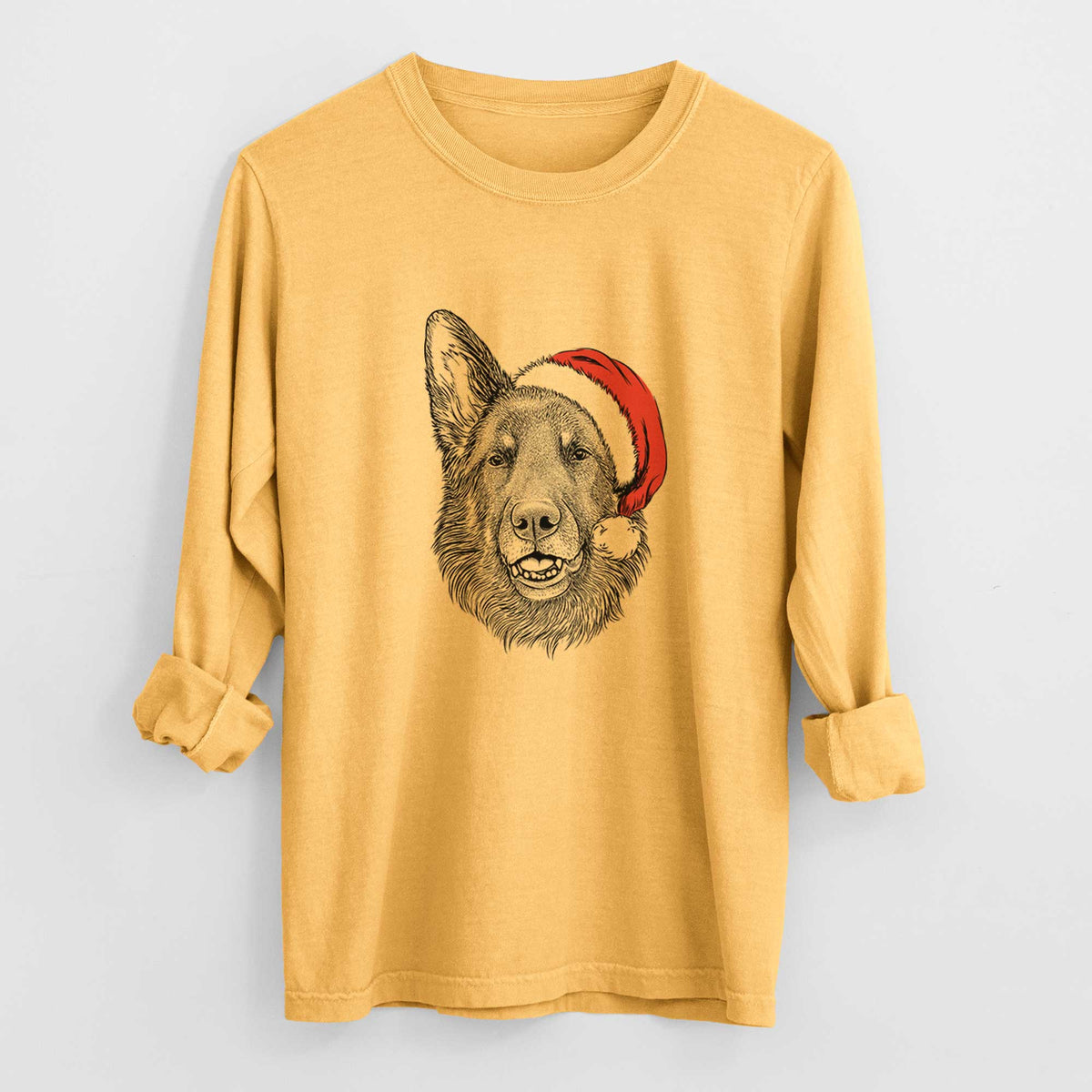 Santa Sammie the German Shepherd - Men's Heavyweight 100% Cotton Long Sleeve