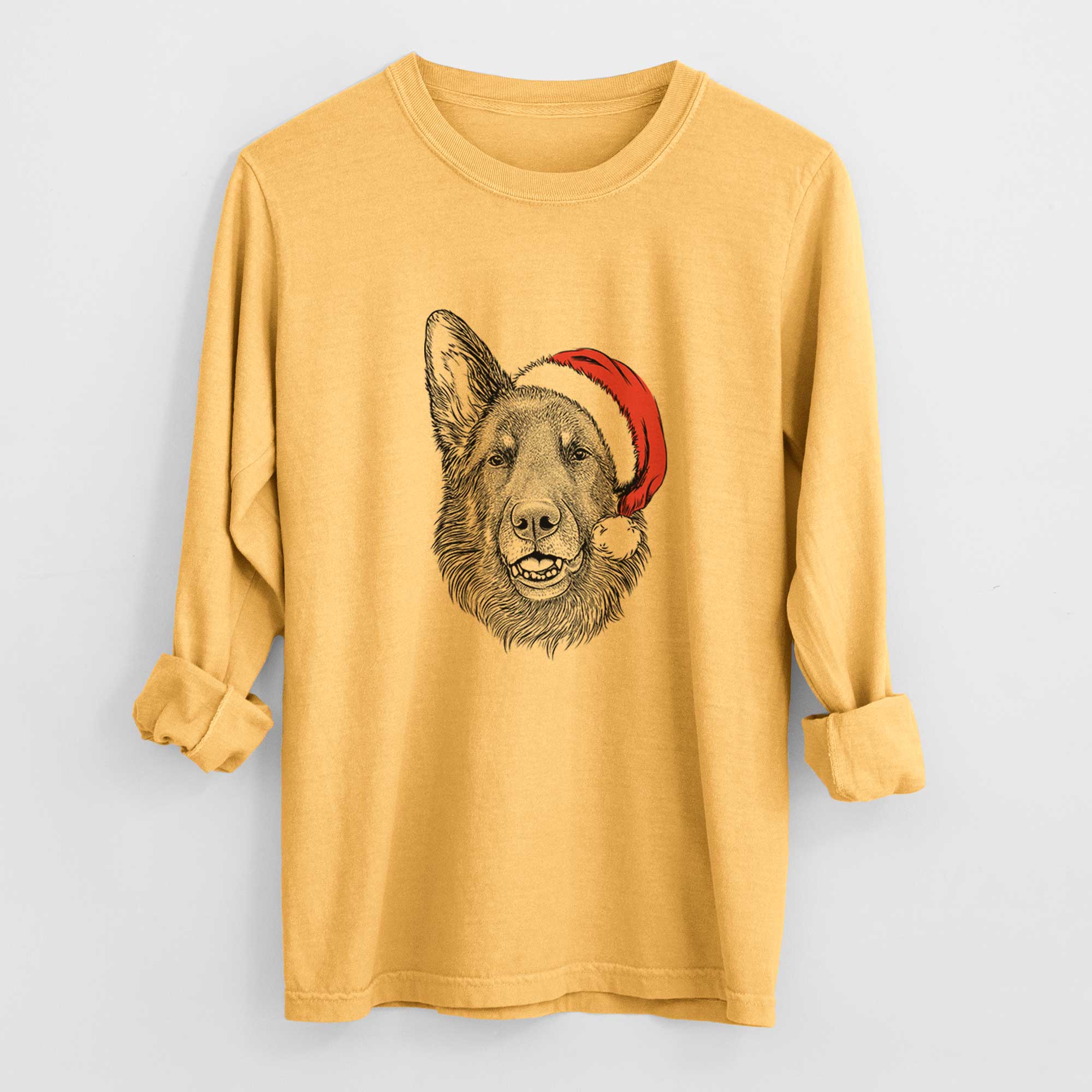 Santa Sammie the German Shepherd - Men's Heavyweight 100% Cotton Long Sleeve