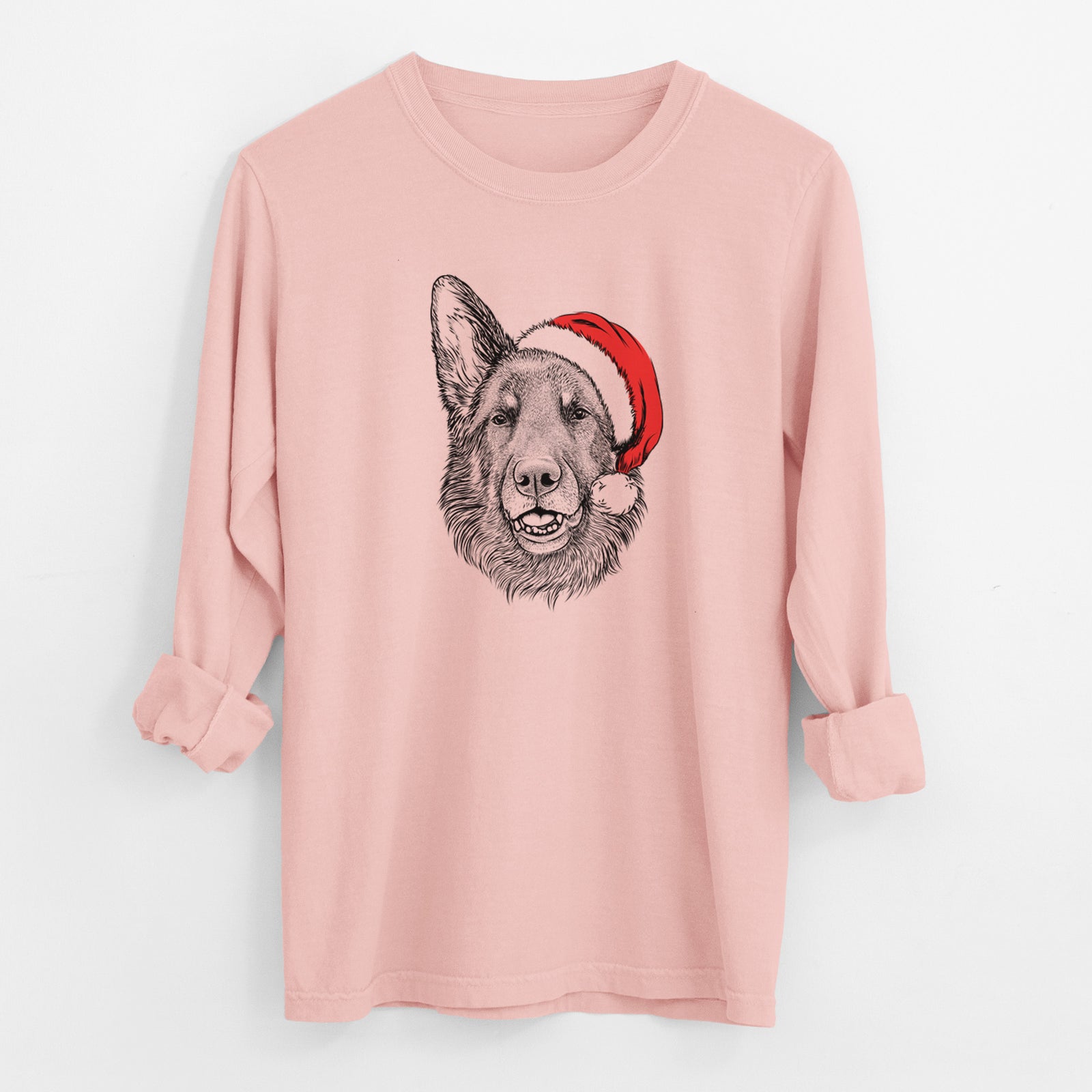 Santa Sammie the German Shepherd - Men's Heavyweight 100% Cotton Long Sleeve