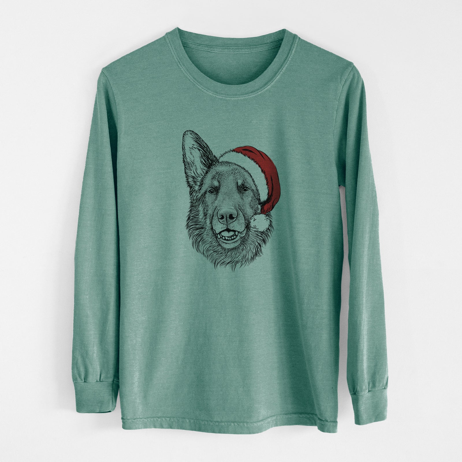 Santa Sammie the German Shepherd - Men's Heavyweight 100% Cotton Long Sleeve