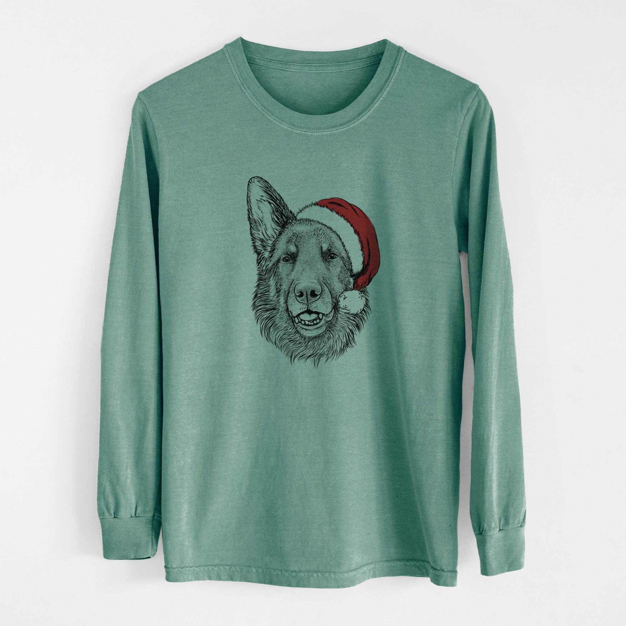 Santa Sammie the German Shepherd - Men's Heavyweight 100% Cotton Long Sleeve