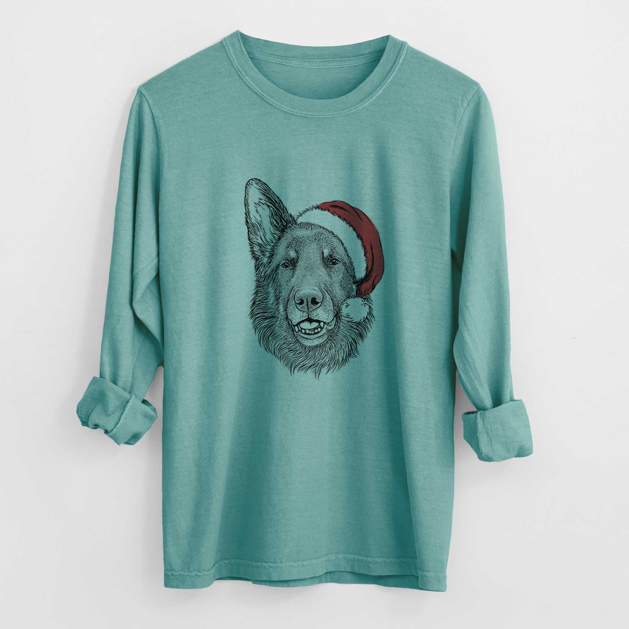 Santa Sammie the German Shepherd - Men's Heavyweight 100% Cotton Long Sleeve
