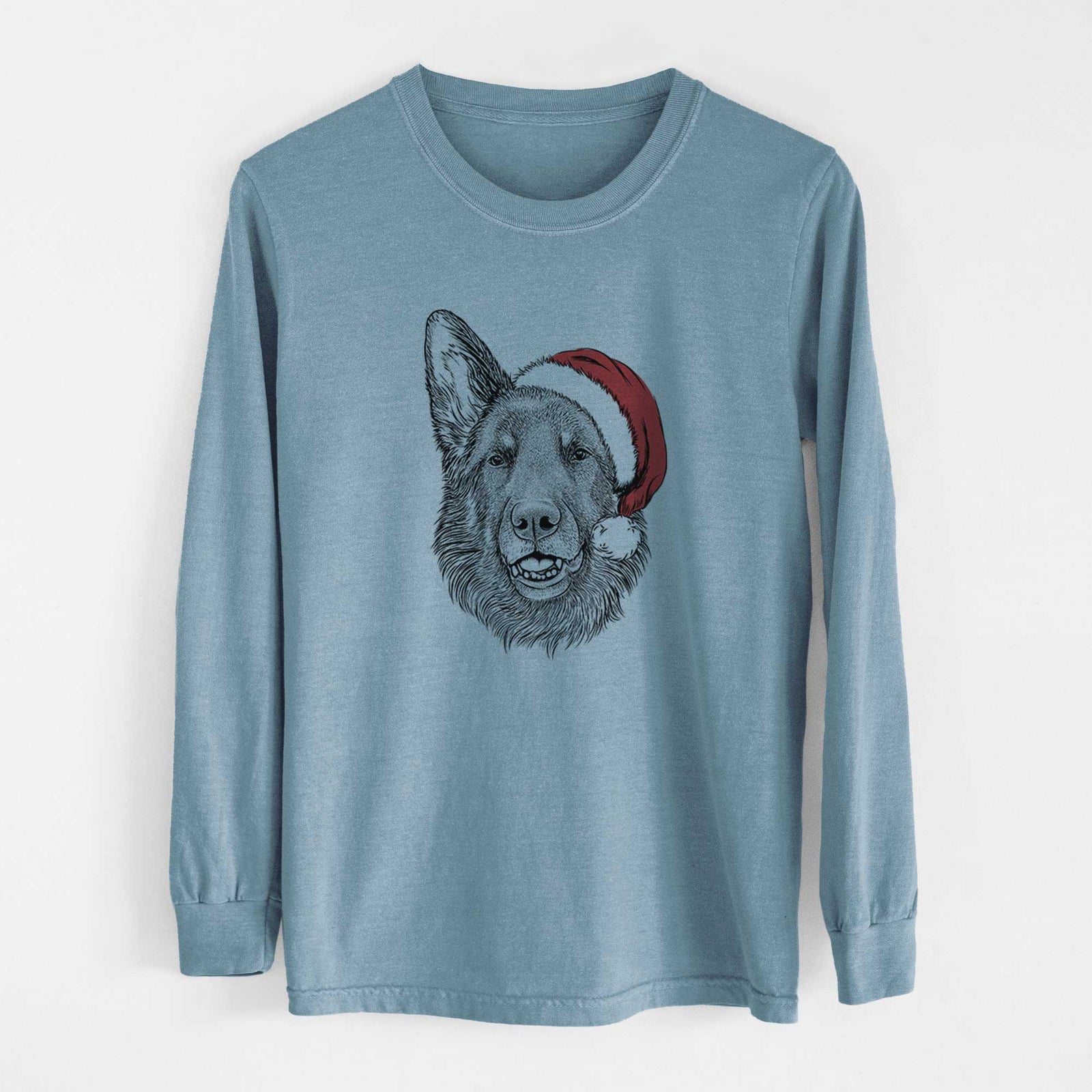 Santa Sammie the German Shepherd - Men's Heavyweight 100% Cotton Long Sleeve