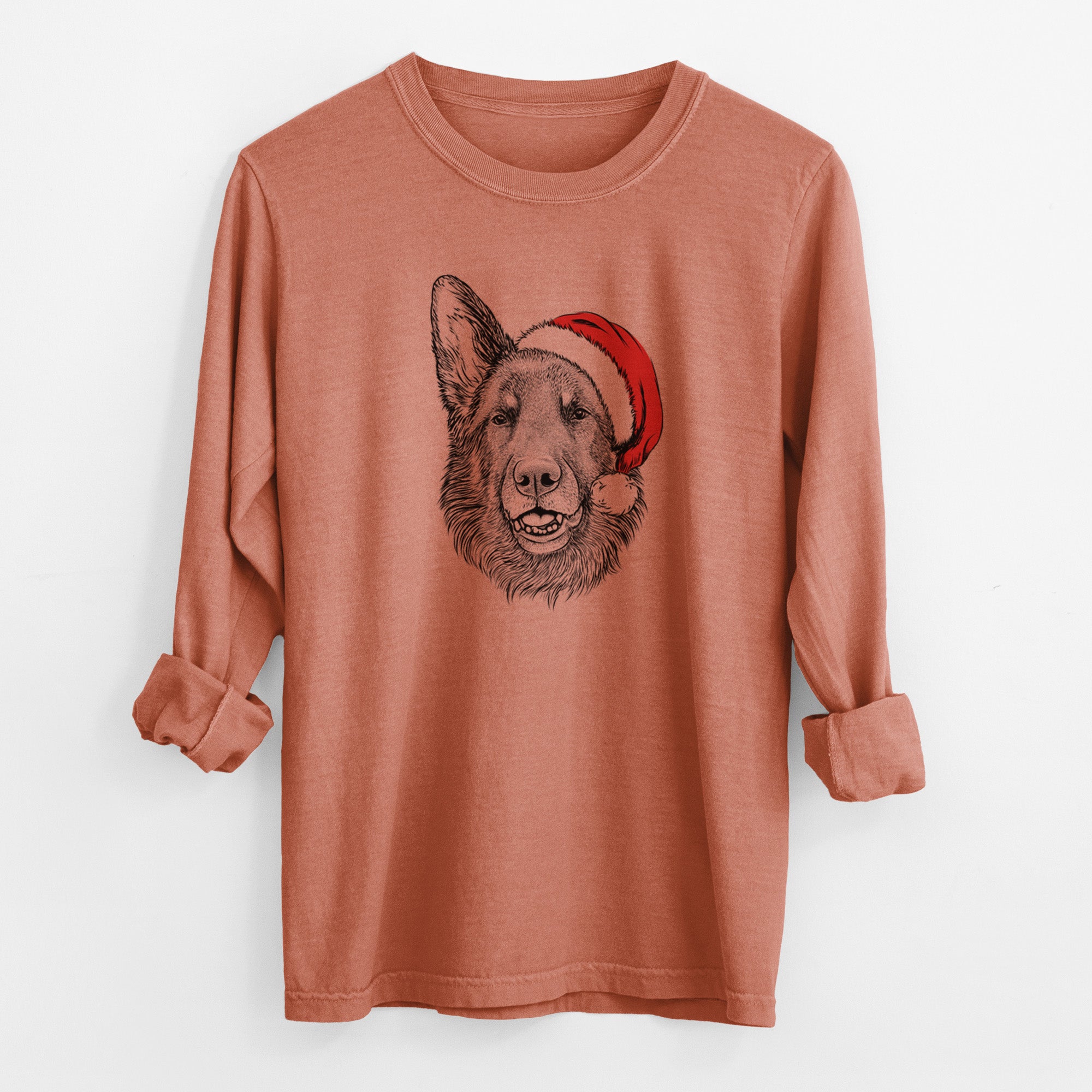 Santa Sammie the German Shepherd - Men's Heavyweight 100% Cotton Long Sleeve
