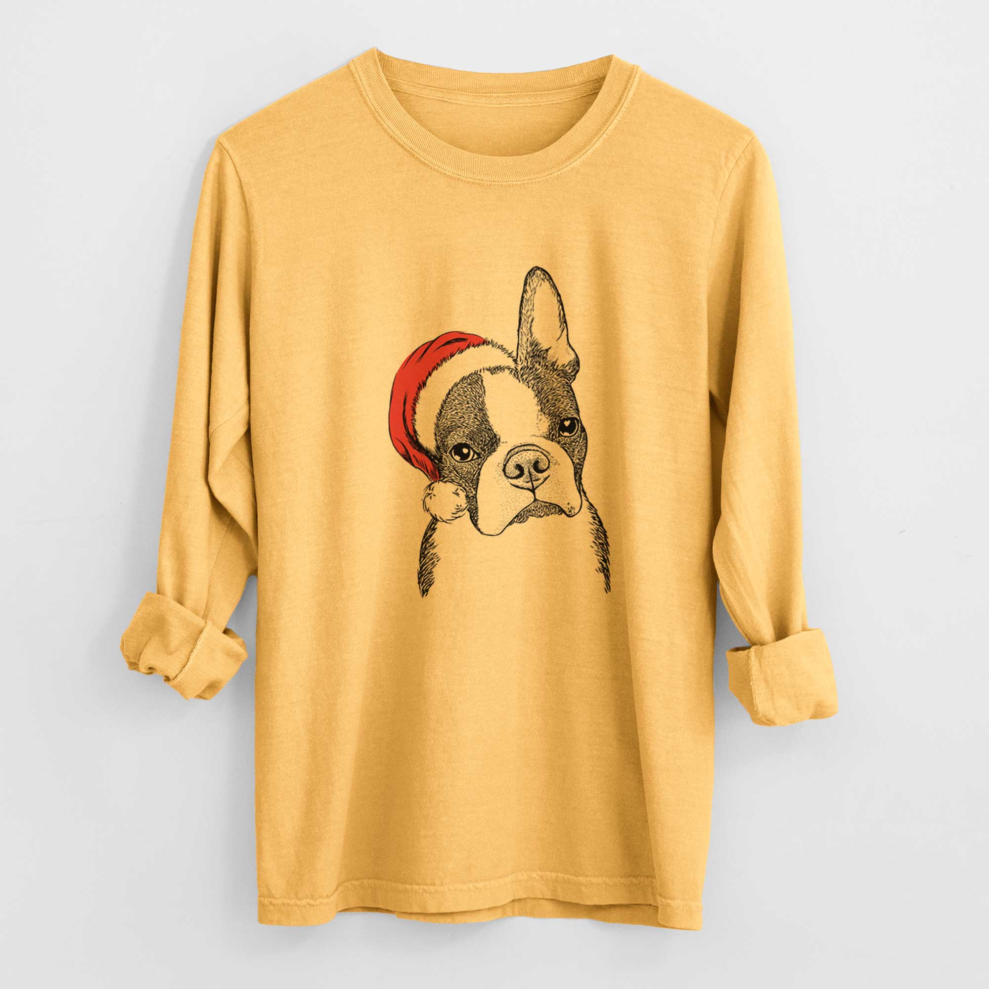 Santa Samuel the Boston Terrier - Men's Heavyweight 100% Cotton Long Sleeve