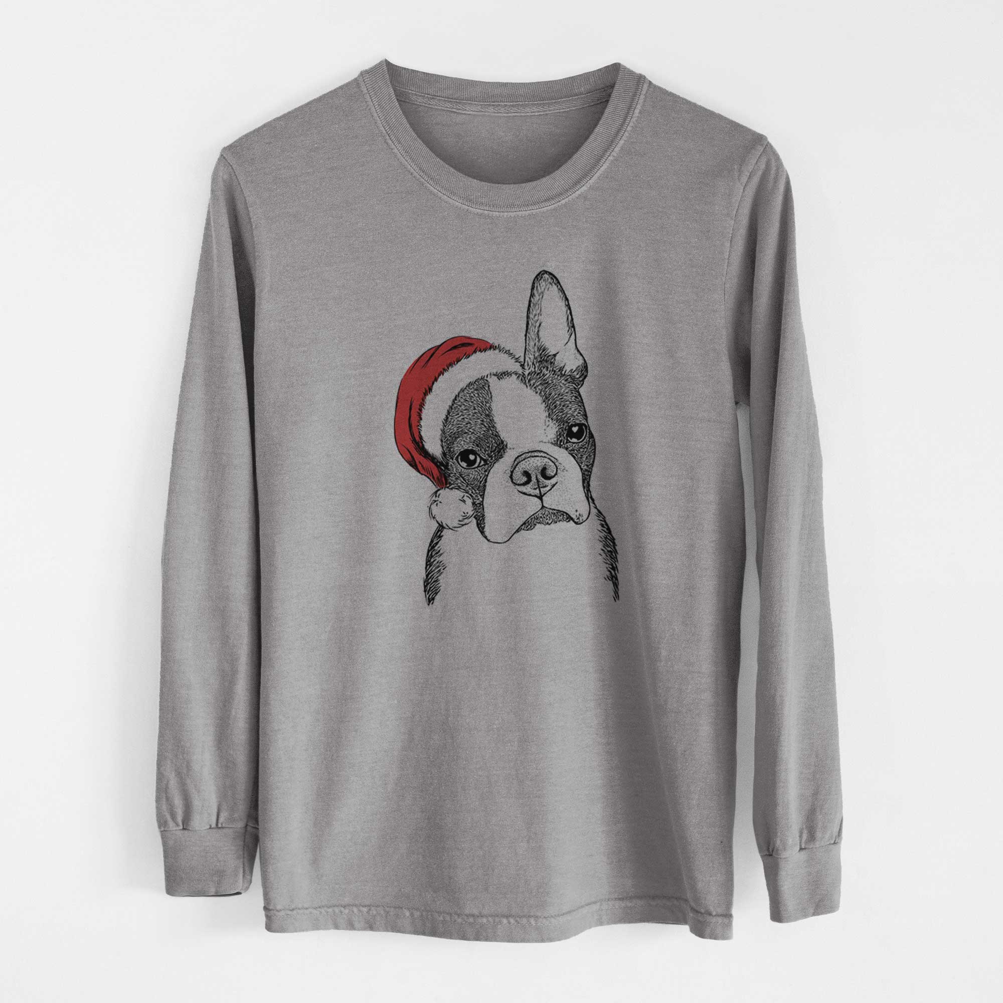 Santa Samuel the Boston Terrier - Men's Heavyweight 100% Cotton Long Sleeve