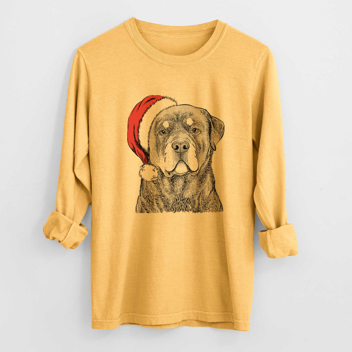 Santa Sarge the Rottweiler - Men's Heavyweight 100% Cotton Long Sleeve