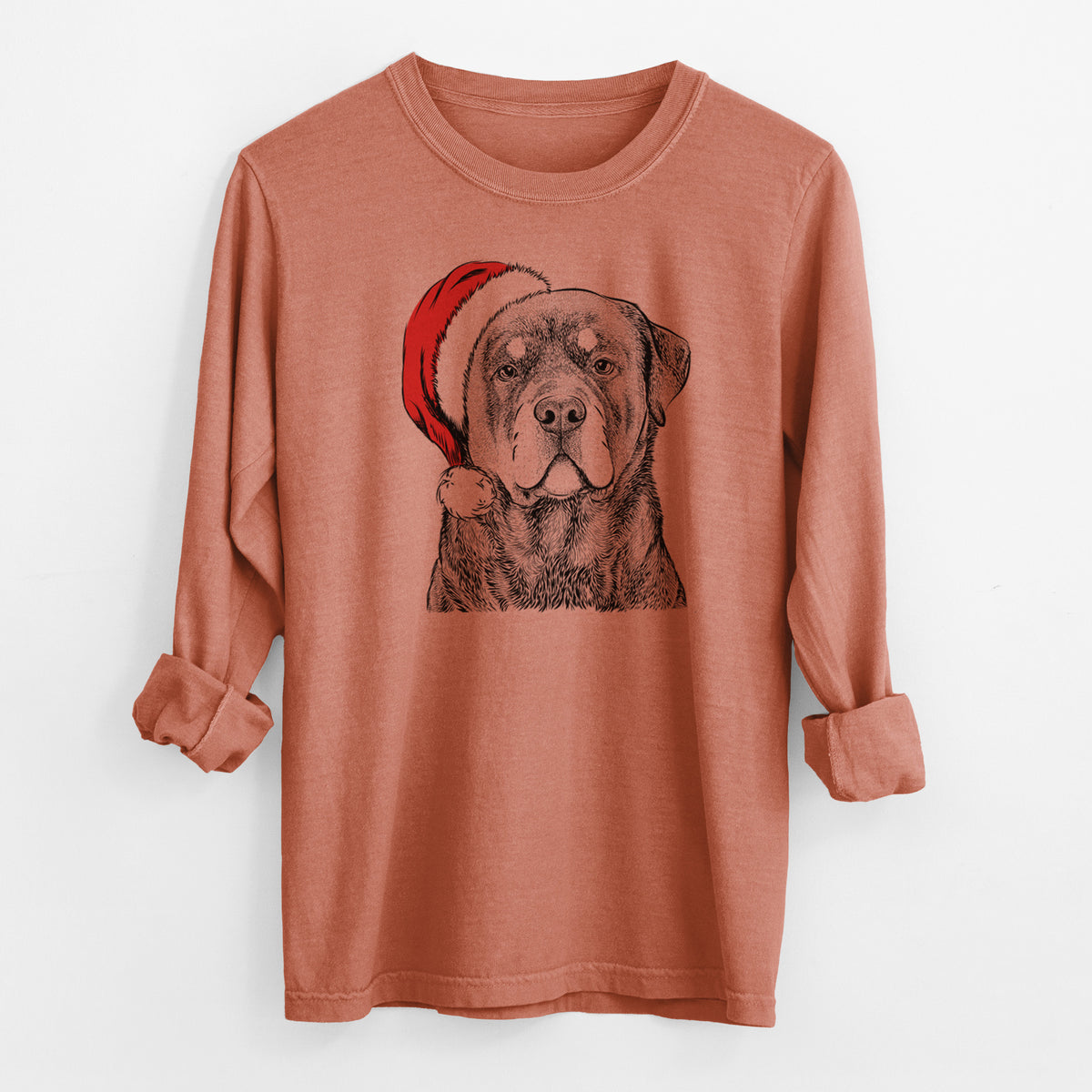 Santa Sarge the Rottweiler - Men's Heavyweight 100% Cotton Long Sleeve