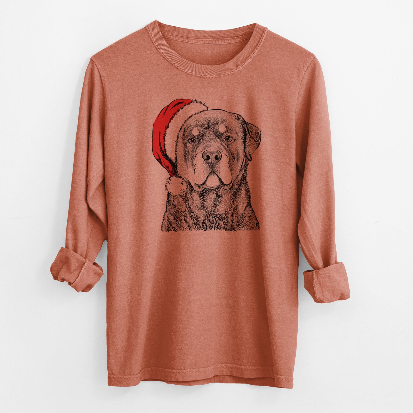 Santa Sarge the Rottweiler - Men's Heavyweight 100% Cotton Long Sleeve