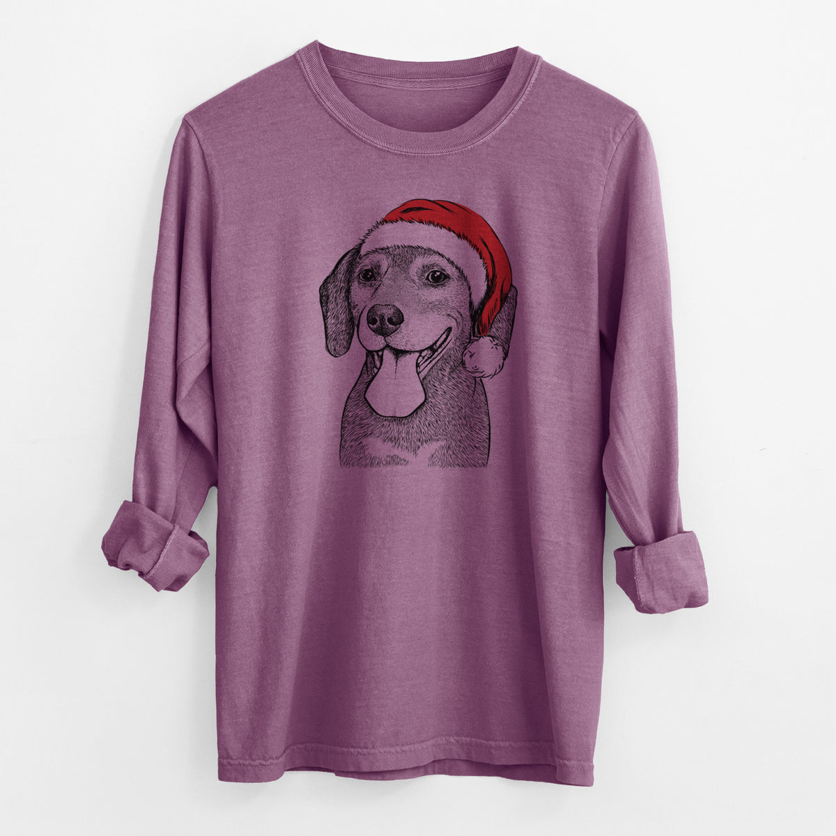 Santa Scarlett the Beagle - Men's Heavyweight 100% Cotton Long Sleeve