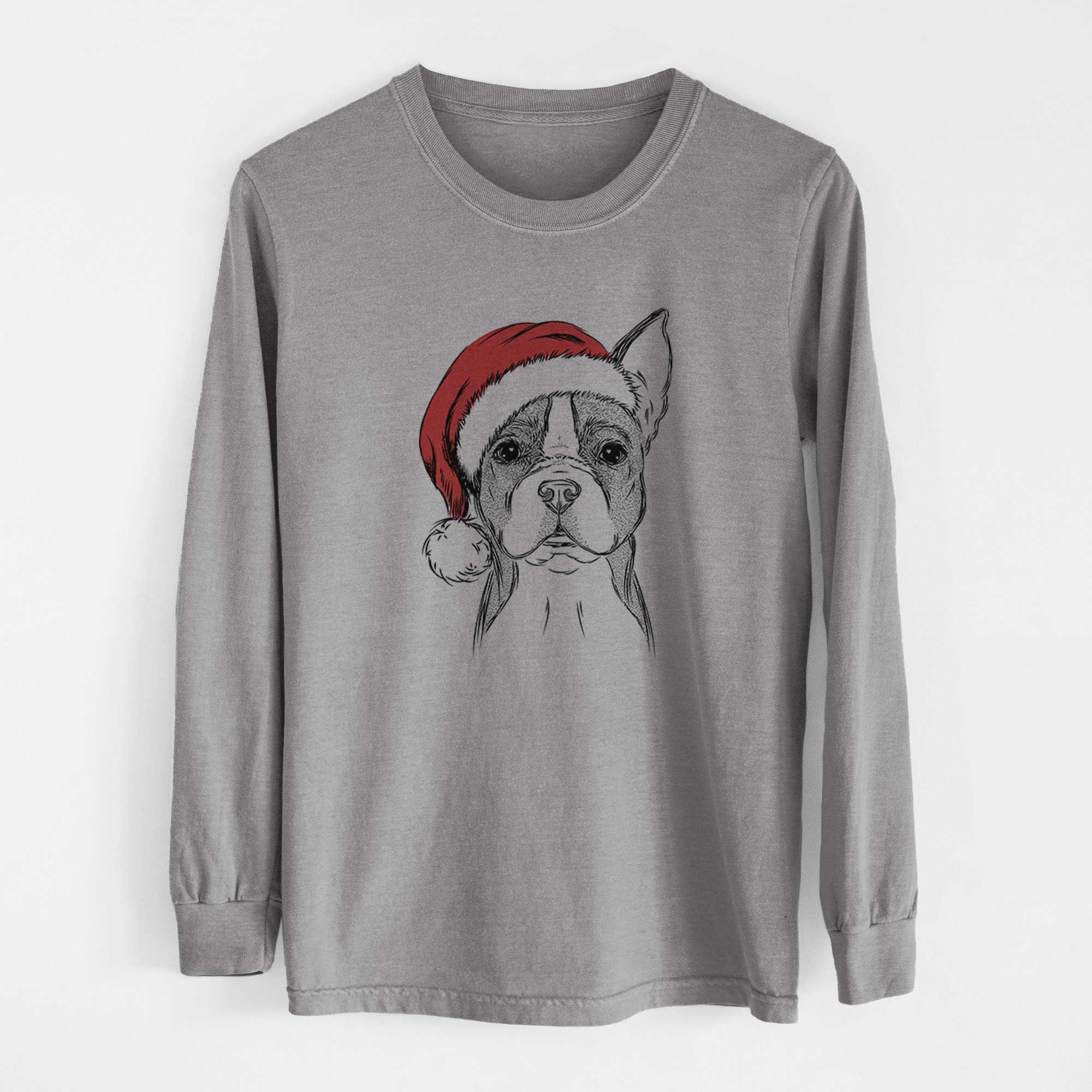 Santa Scout the Boston Terrier - Men's Heavyweight 100% Cotton Long Sleeve