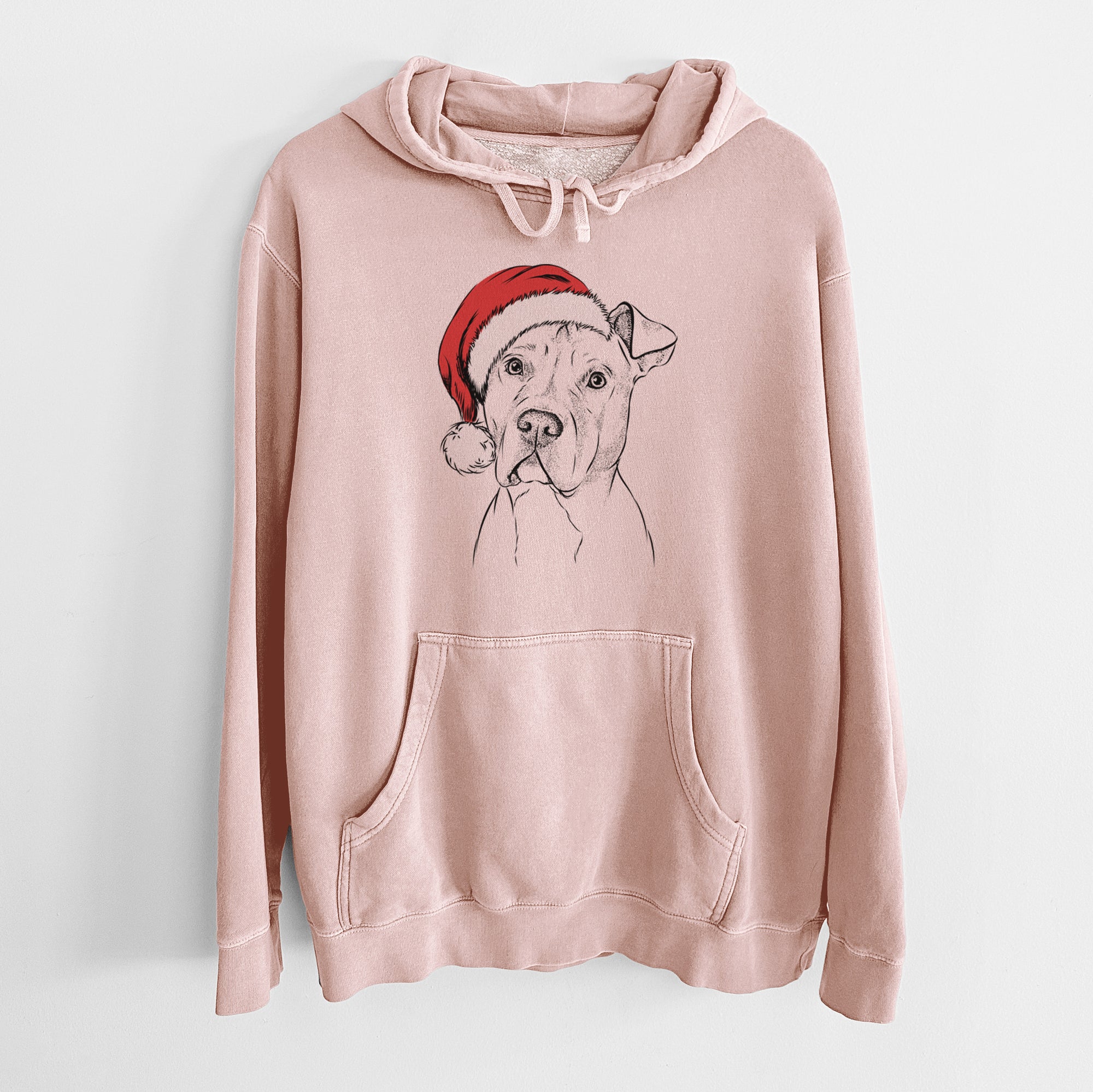 Santa Hat Scraps the American Staffordshire Mix - Unisex Pigment Dyed Hoodie