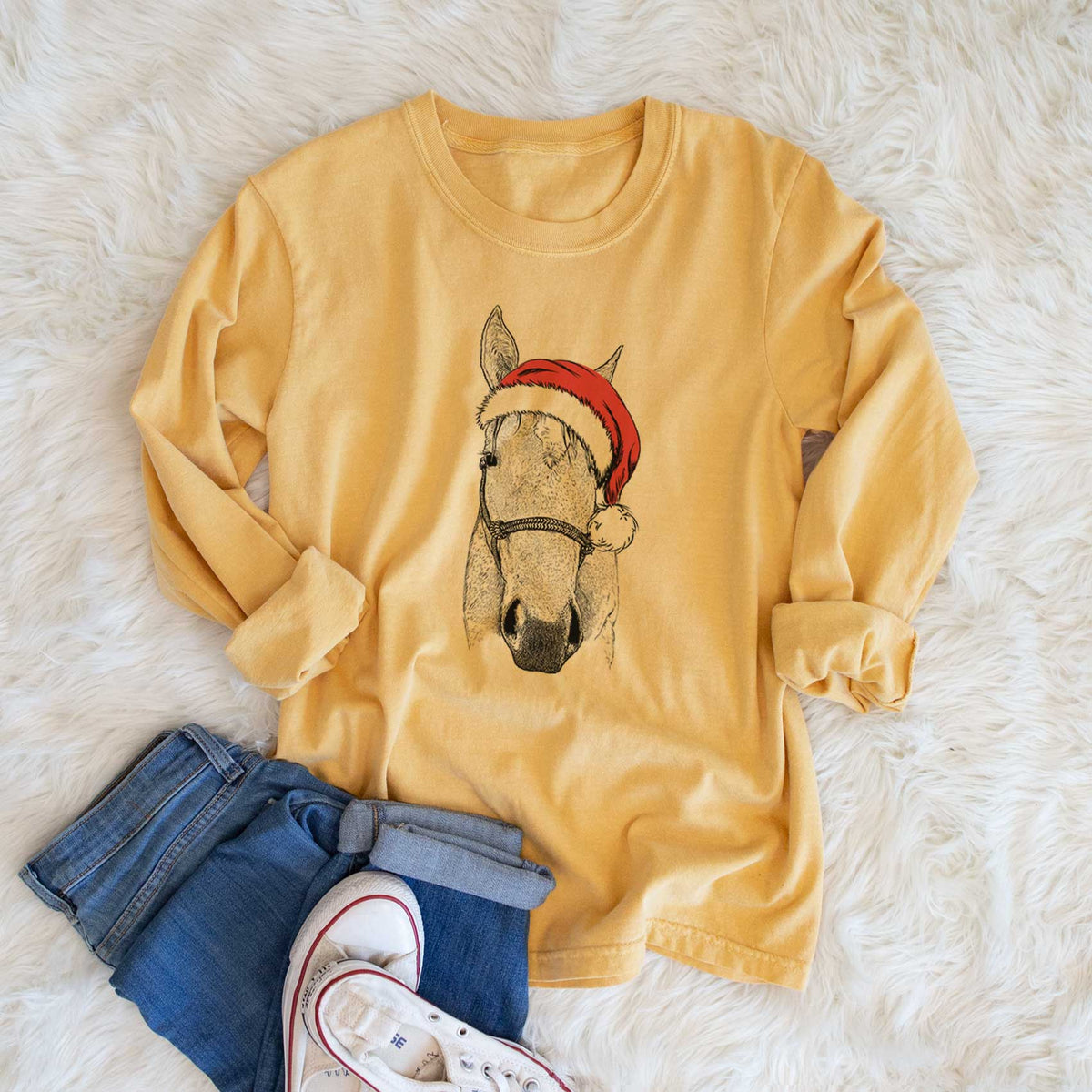 Santa SeaBee the Quarter Horse - Men's Heavyweight 100% Cotton Long Sleeve