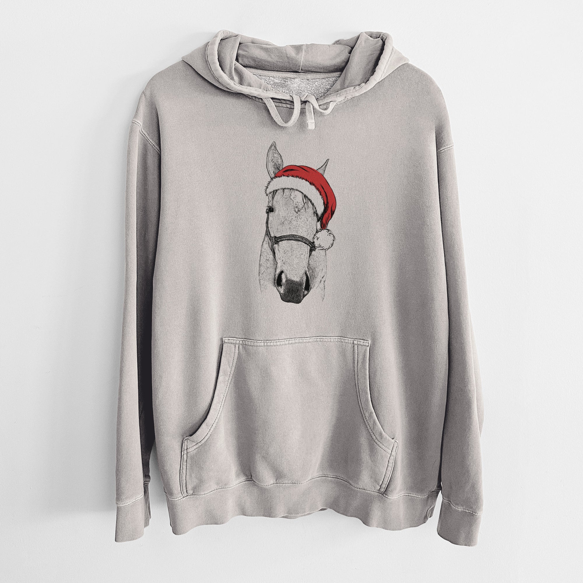 Santa Hat SeaBee the Quarter Horse - Unisex Pigment Dyed Hoodie