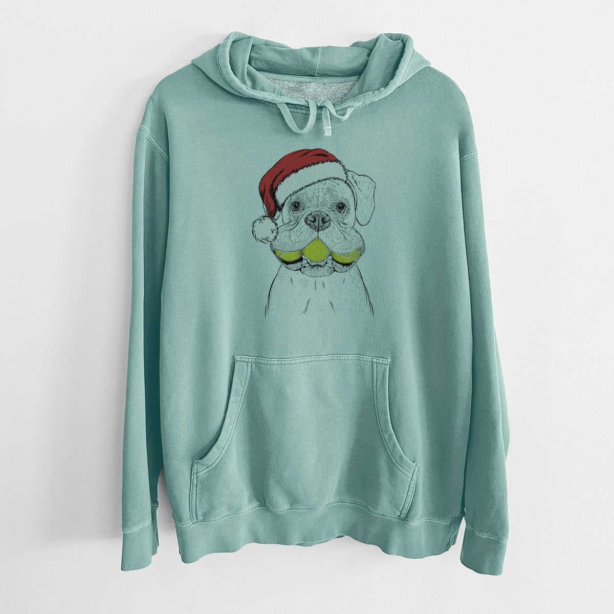 Santa Hat Seamus the Boxer - Unisex Pigment Dyed Hoodie