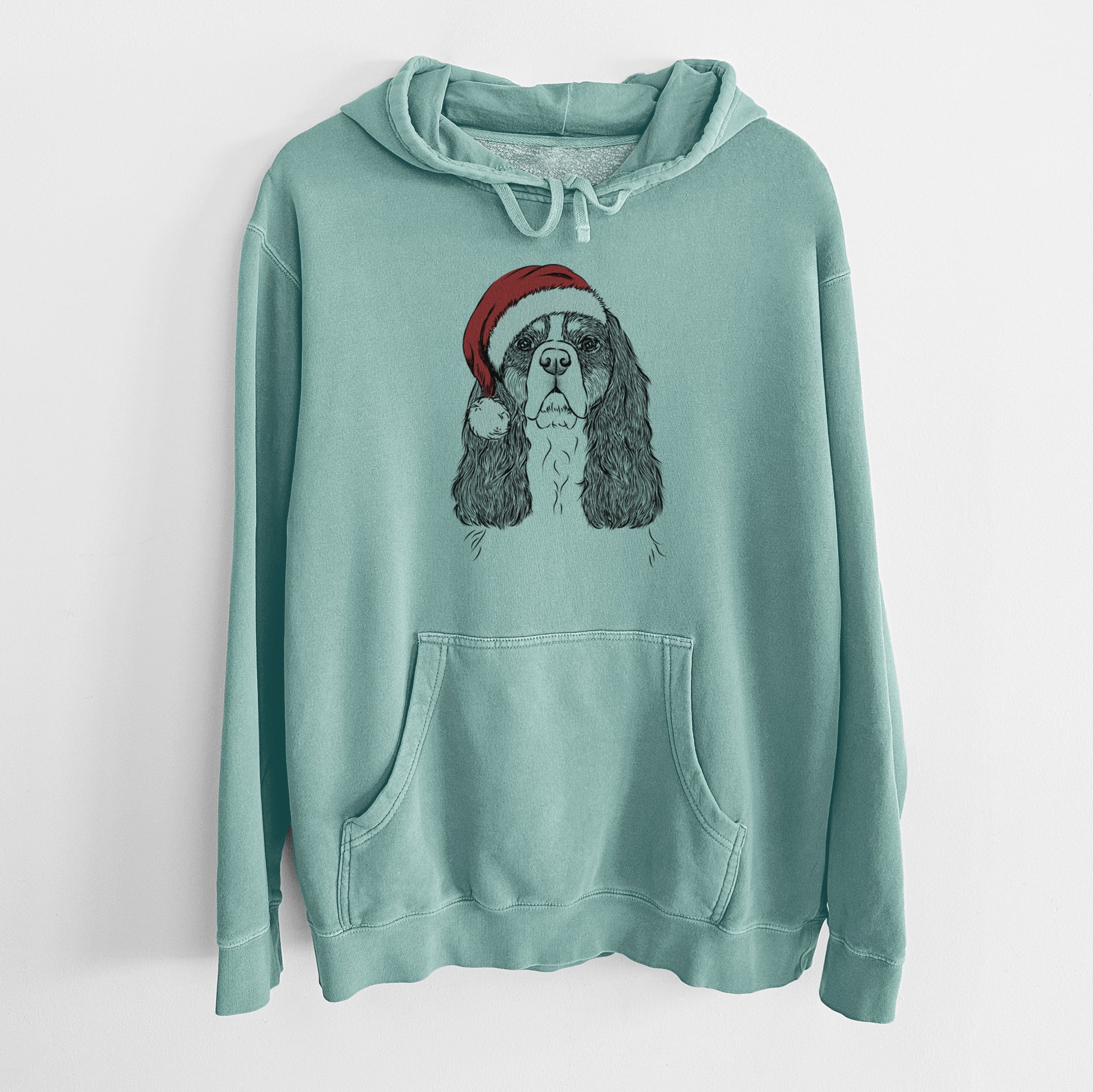 Santa Hat Sebastian the Cavalier King Charles Spaniel - Unisex Pigment Dyed Hoodie