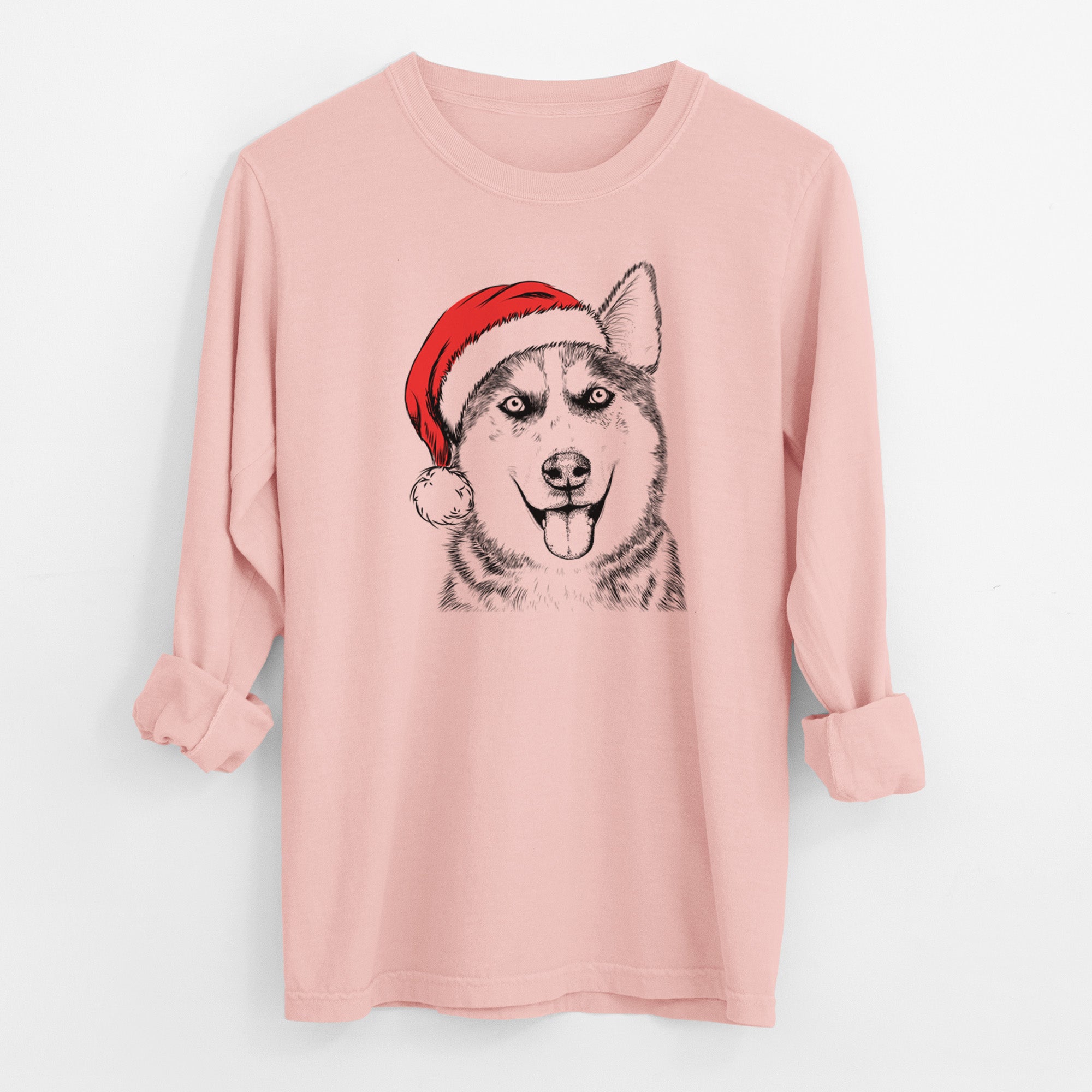 Santa Sesi the Siberian Husky - Men's Heavyweight 100% Cotton Long Sleeve