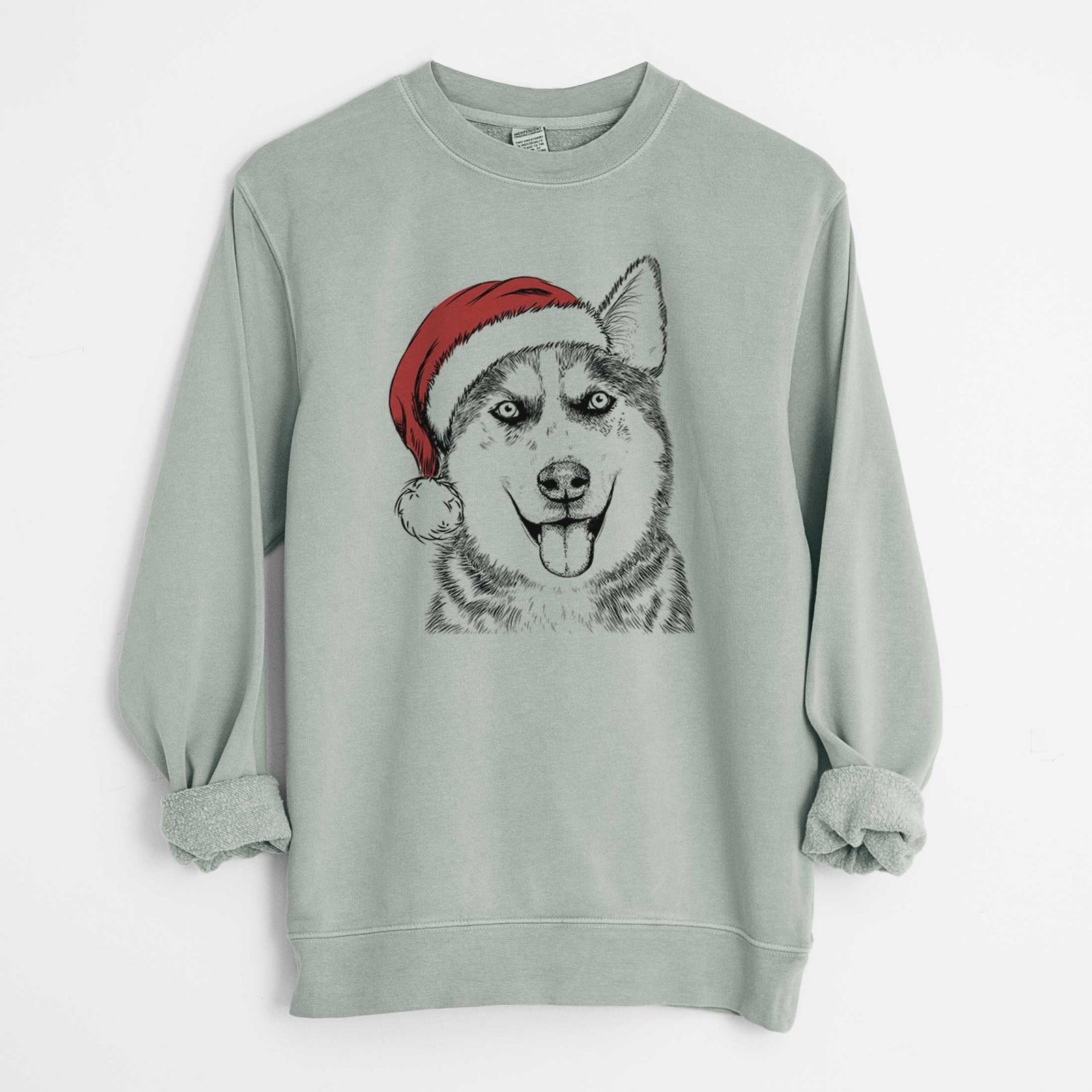 Santa Sesi the Siberian Husky - Unisex Pigment Dyed Crew Sweatshirt