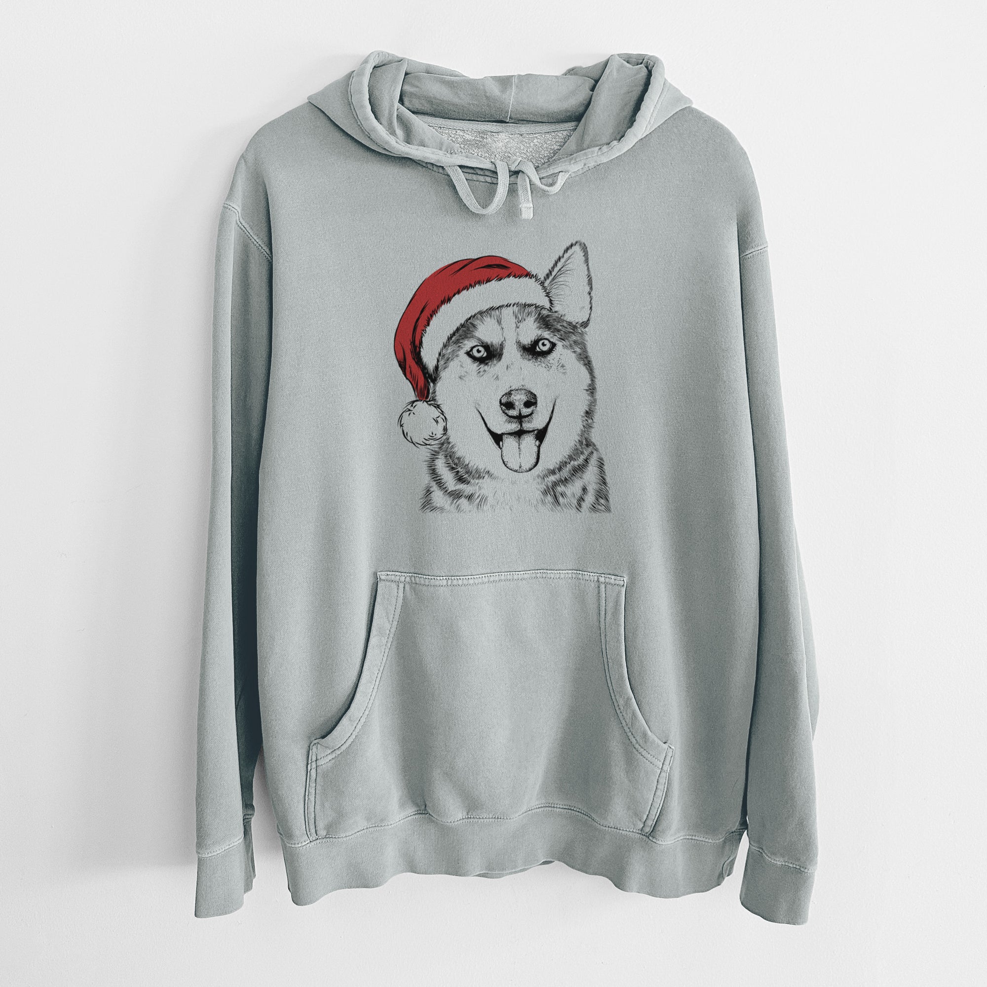 Santa Hat Sesi the Siberian Husky - Unisex Pigment Dyed Hoodie