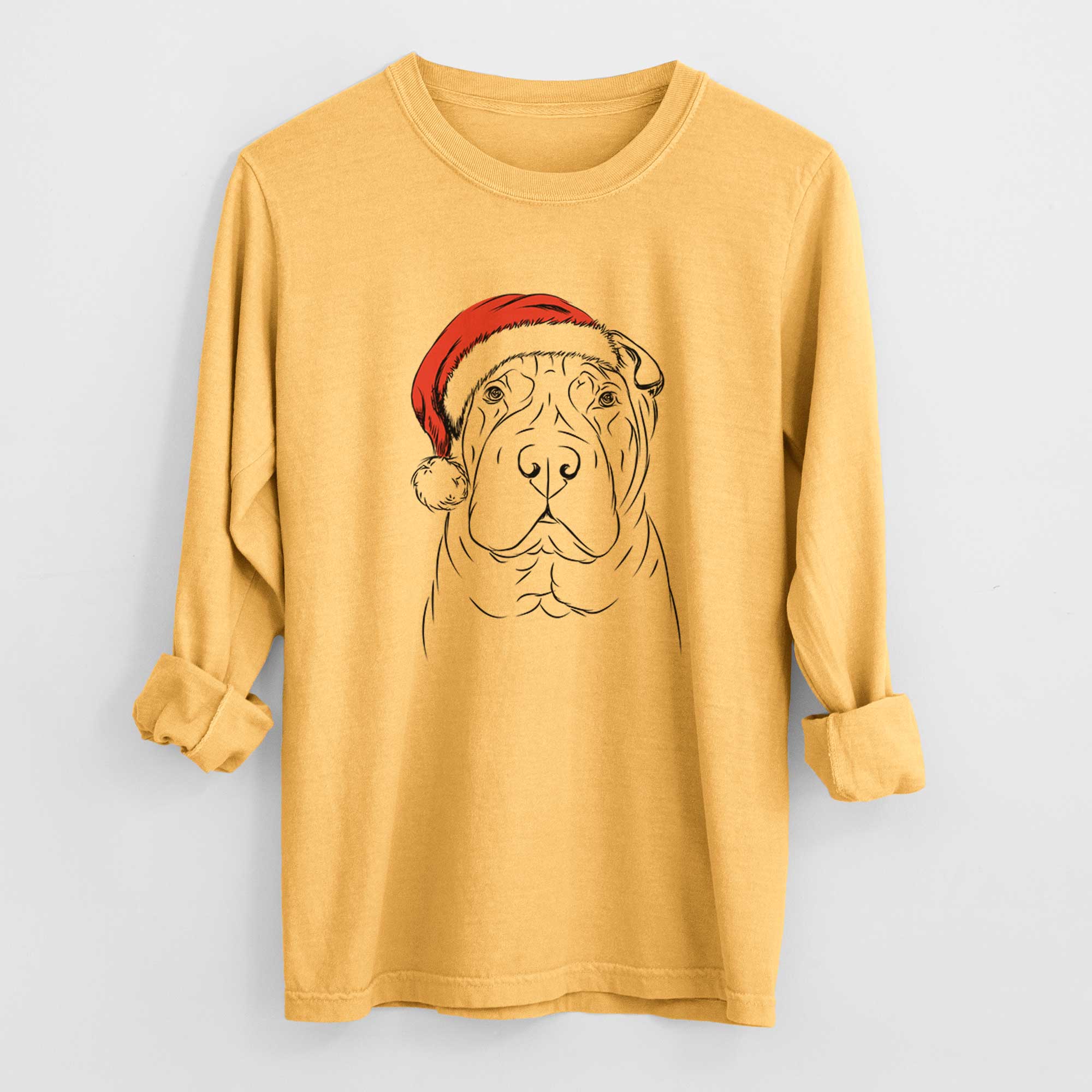 Santa Sharpy the Shar Pei - Men's Heavyweight 100% Cotton Long Sleeve