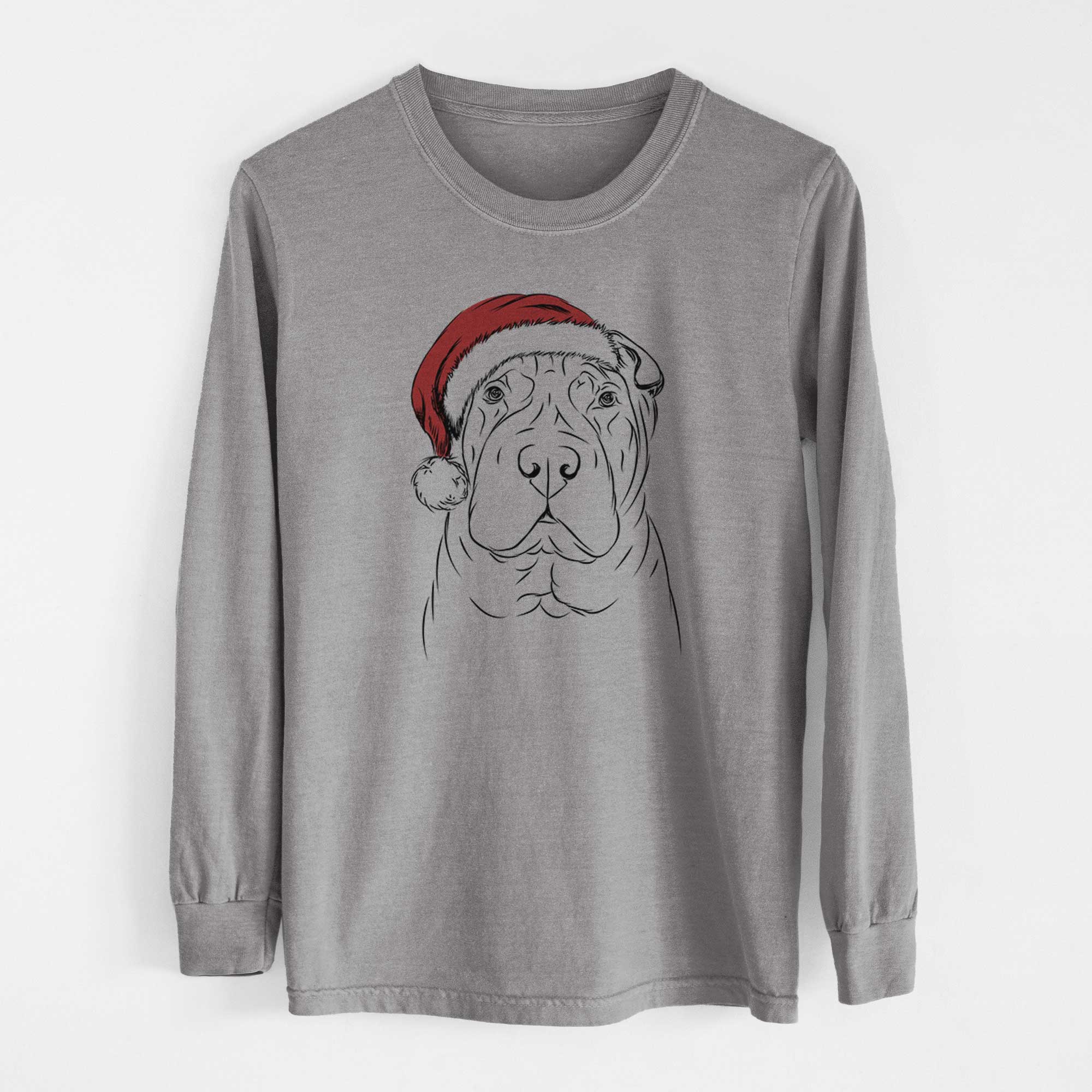 Santa Sharpy the Shar Pei - Men's Heavyweight 100% Cotton Long Sleeve