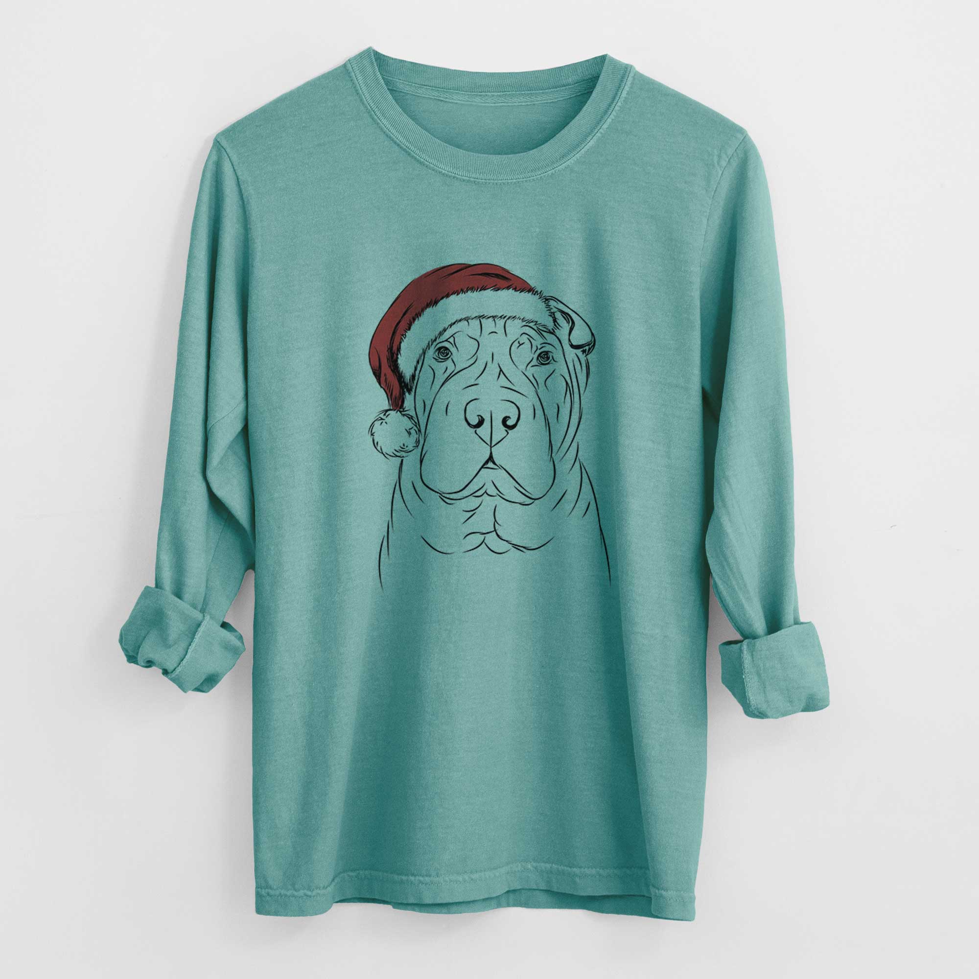 Santa Sharpy the Shar Pei - Men's Heavyweight 100% Cotton Long Sleeve