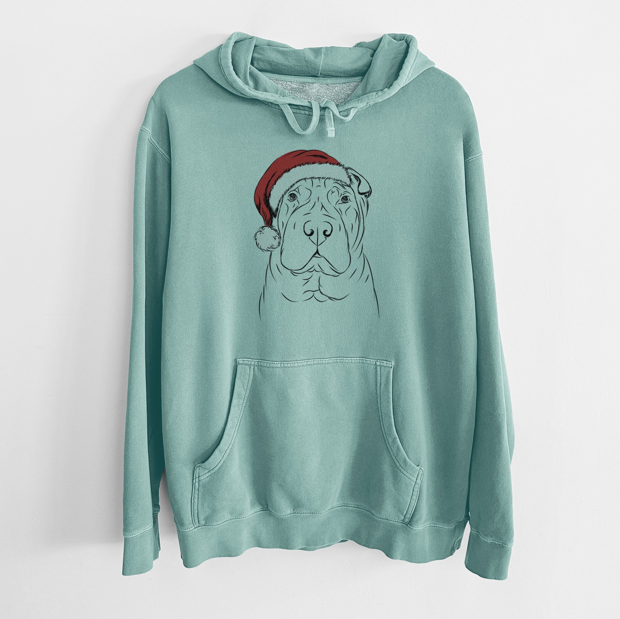 Santa Hat Sharpy the Shar Pei - Unisex Pigment Dyed Hoodie