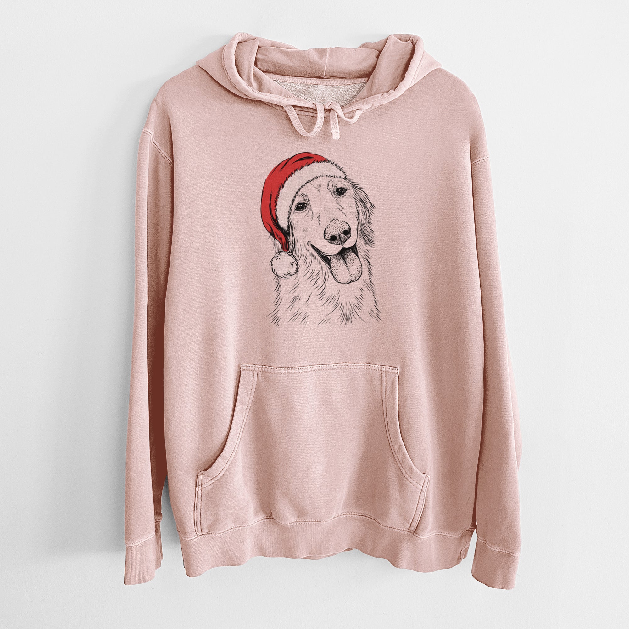 Santa Hat Shelby the Golden Retriever - Unisex Pigment Dyed Hoodie
