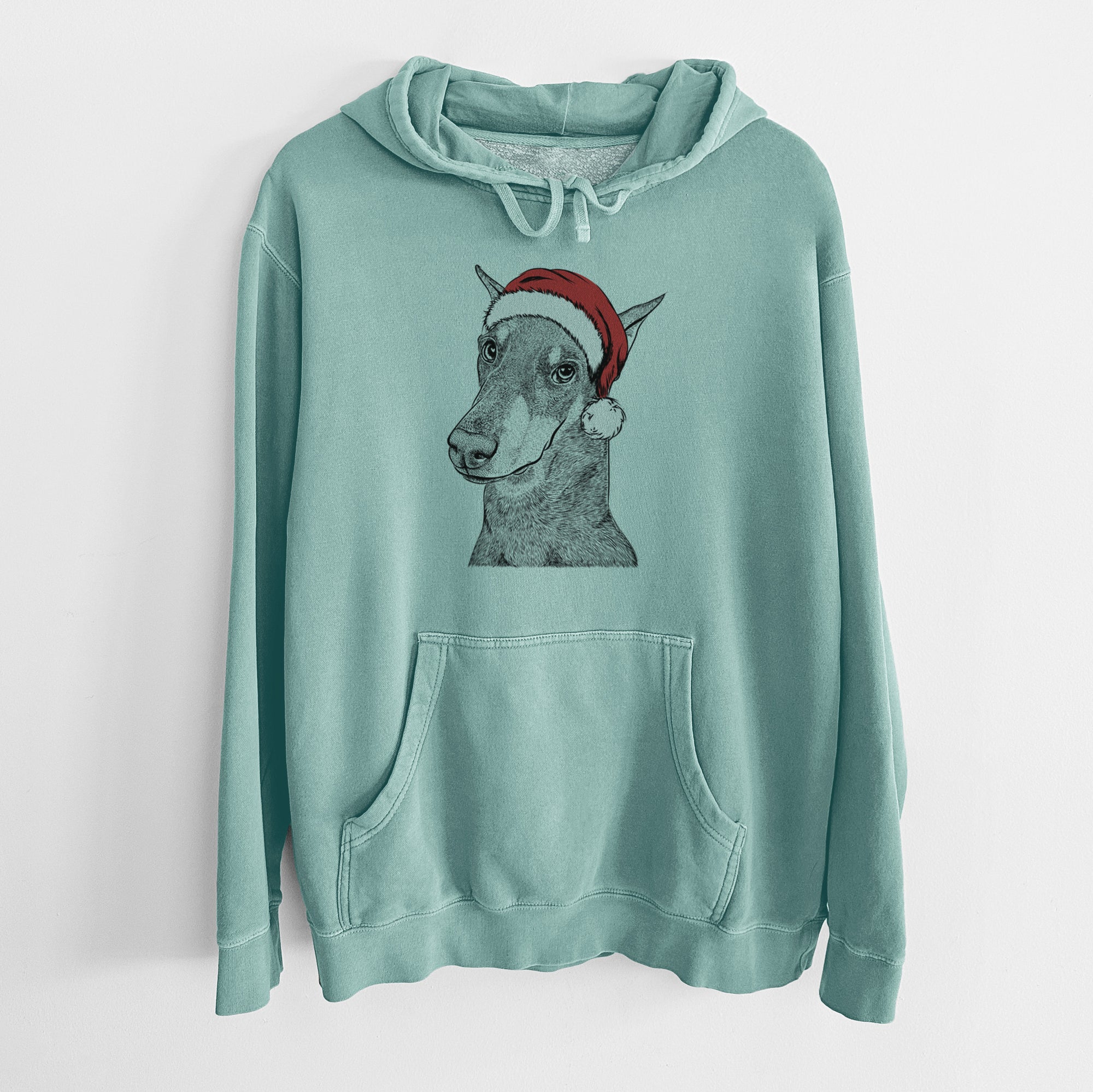 Santa Hat Shelby the Doberman Pinscher - Unisex Pigment Dyed Hoodie