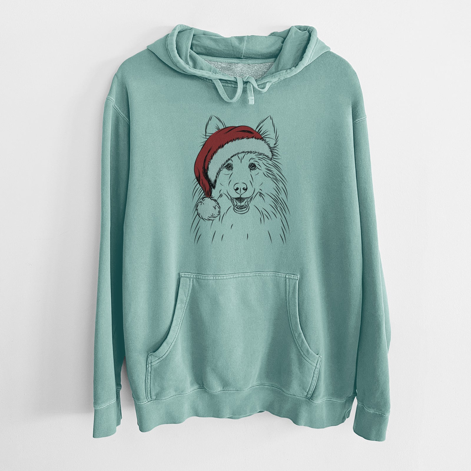 Santa Hat Sheldon the Shetland Sheepdog - Unisex Pigment Dyed Hoodie