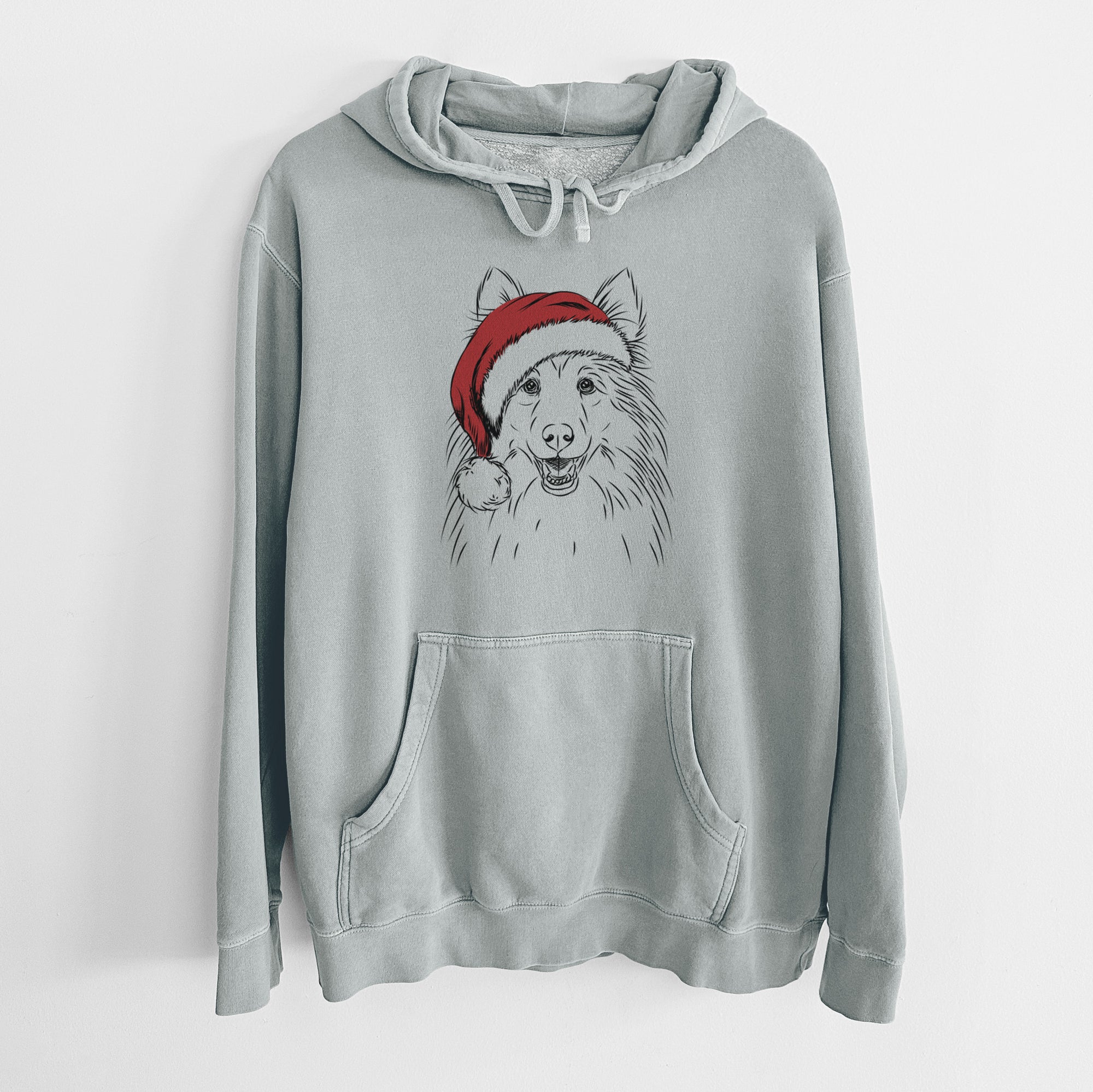 Santa Hat Sheldon the Shetland Sheepdog - Unisex Pigment Dyed Hoodie