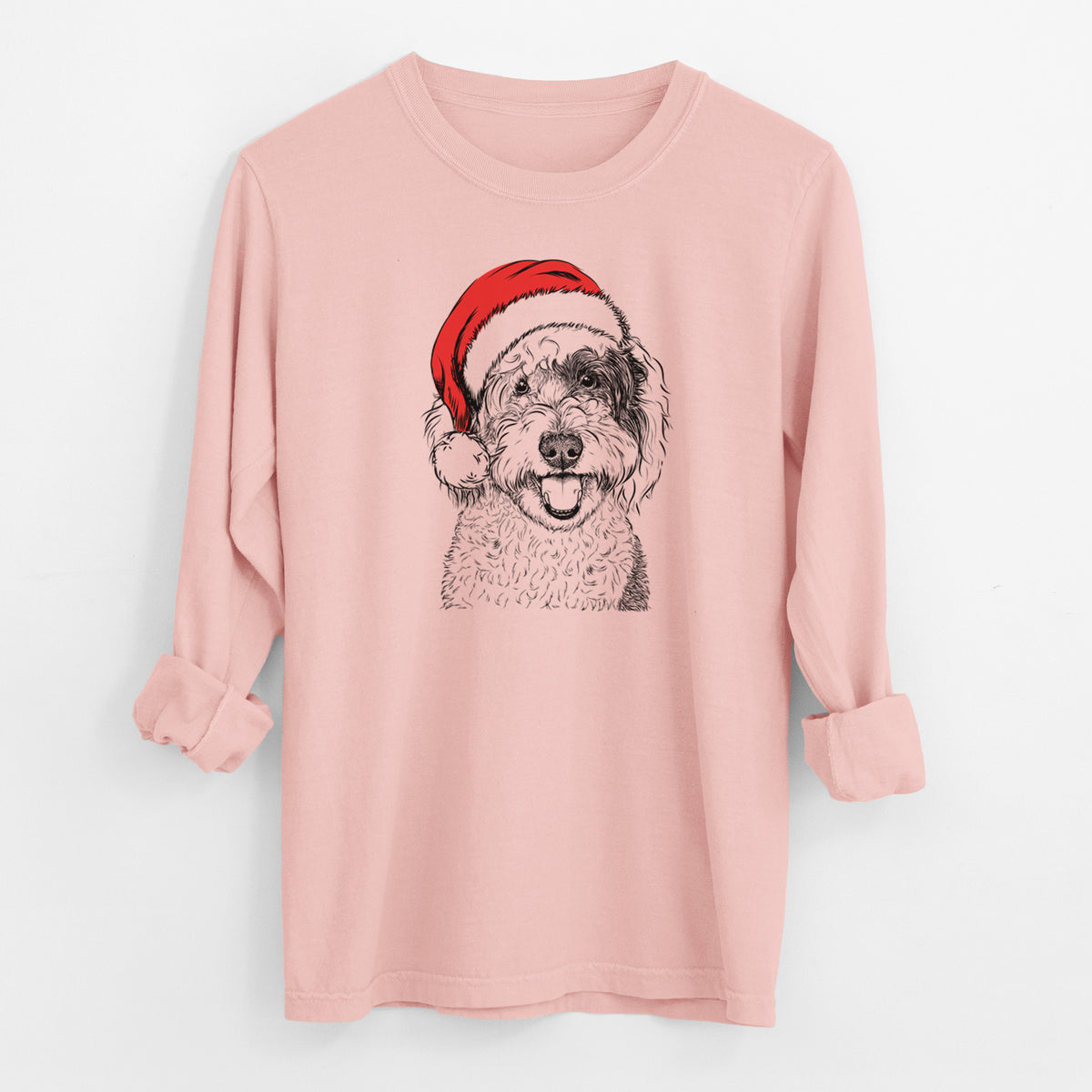 Santa Sherlock the Sheepadoodle - Men's Heavyweight 100% Cotton Long Sleeve